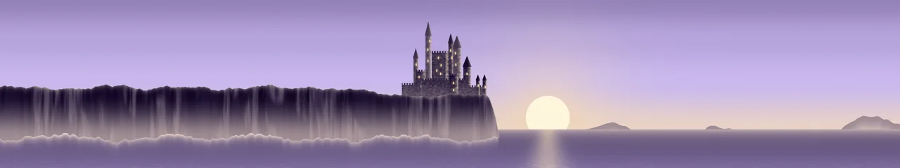 Lavender Fantasy Castle at Sunset triple monitor wallpaper, 7680 × 1440