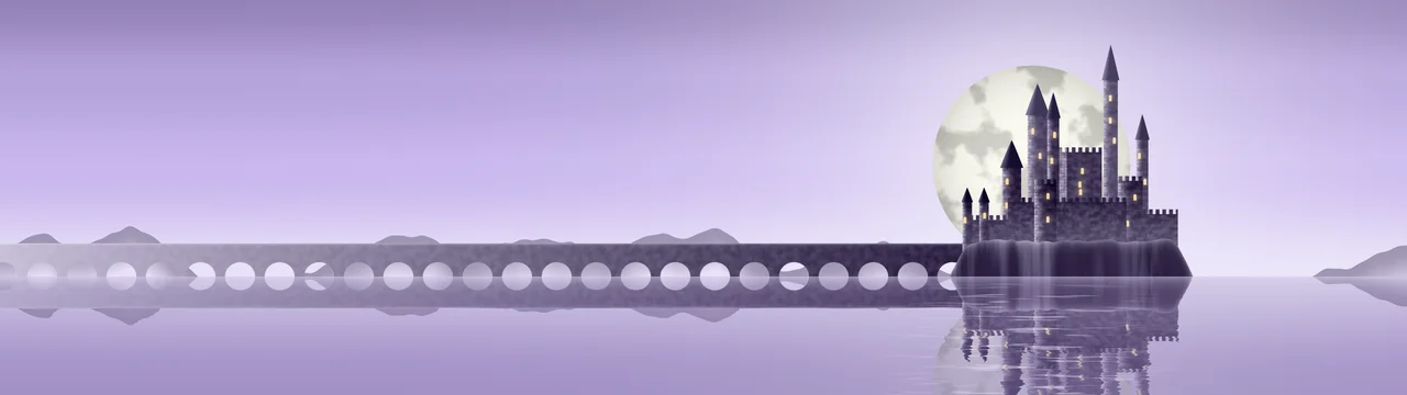 Lavender Fantasy Castle on a Lake dual monitor wallpaper, 7680 × 2160
