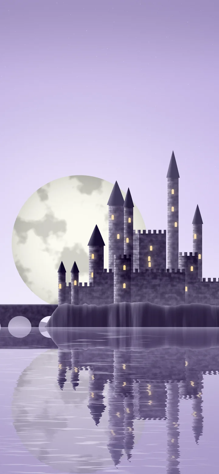 Lavender Fantasy Castle on a Lake wallpaper for iPhone and Android
