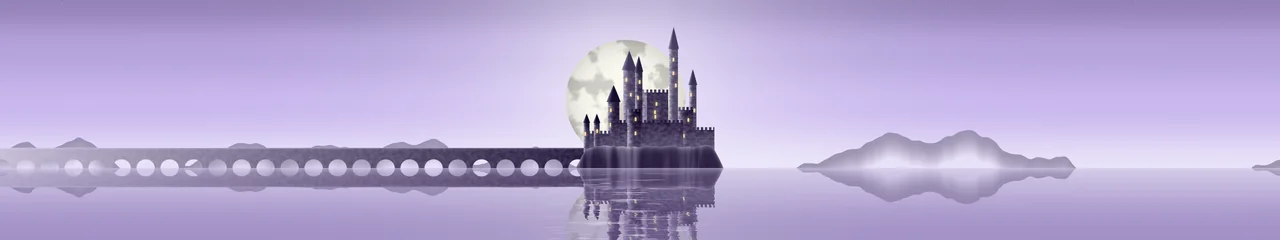Lavender Fantasy Castle on a Lake triple monitor wallpaper, 7680 × 1440