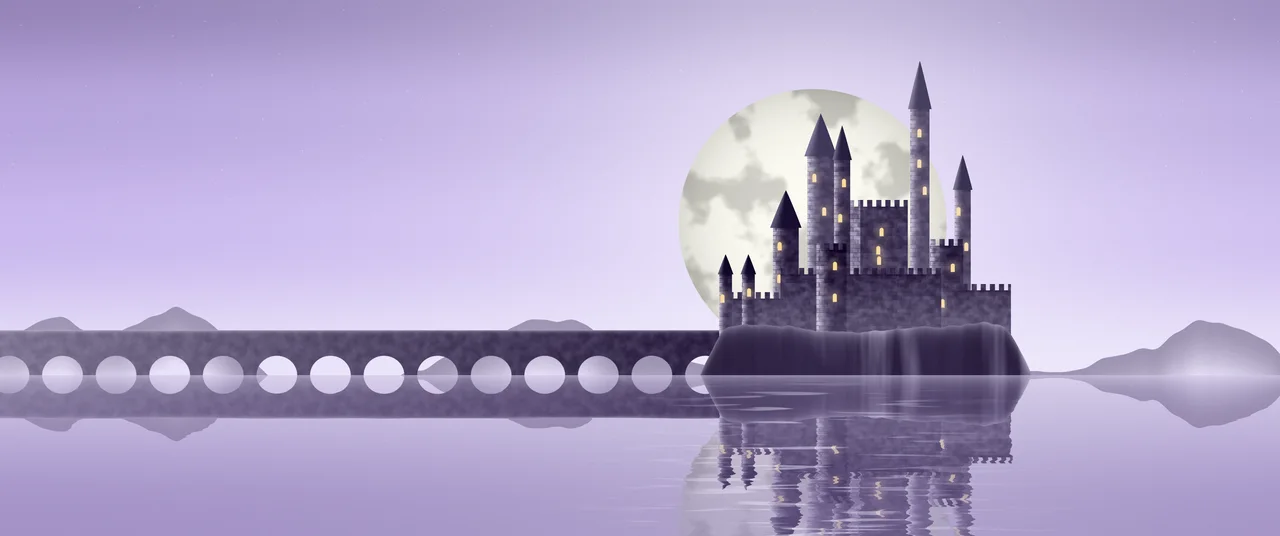 Lavender Fantasy Castle on a Lake ultrawide wallpaper, 3440 × 1440