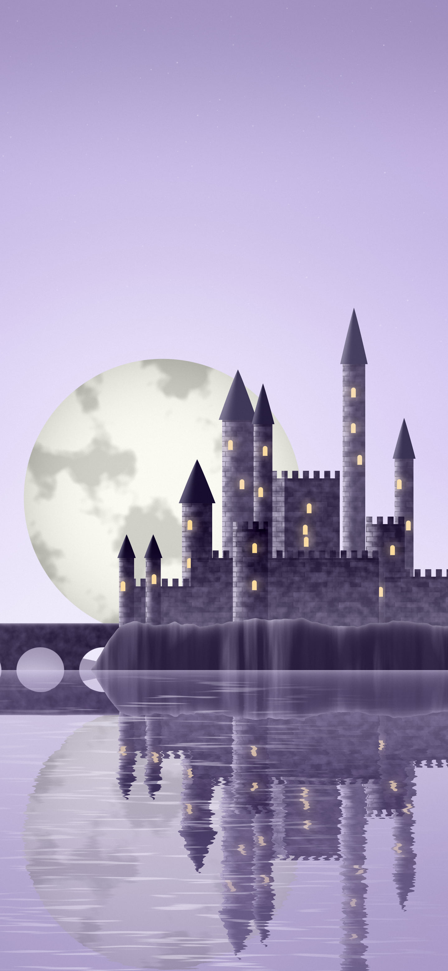 Lavender Fantasy Castle on a Lake wallpaper for iPhone and Android