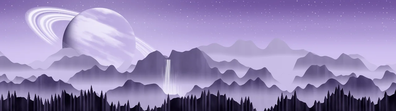 Lavender Fantasy Ringed Planet Valley dual monitor wallpaper, 7680 × 2160