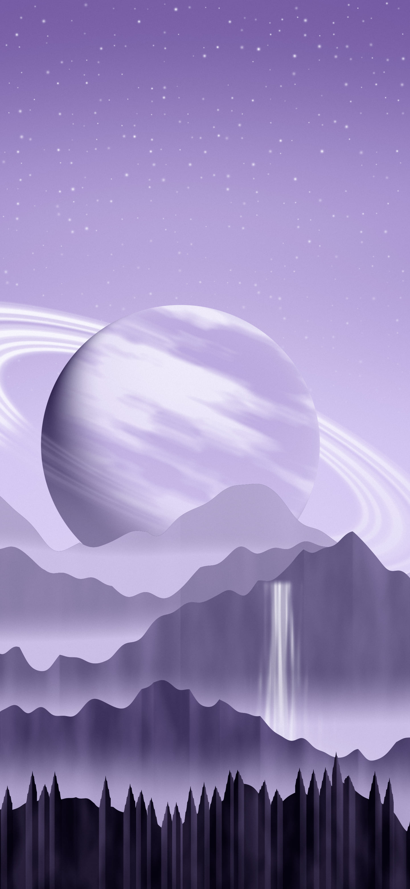 Lavender Fantasy Ringed Planet Valley wallpaper for iPhone and Android