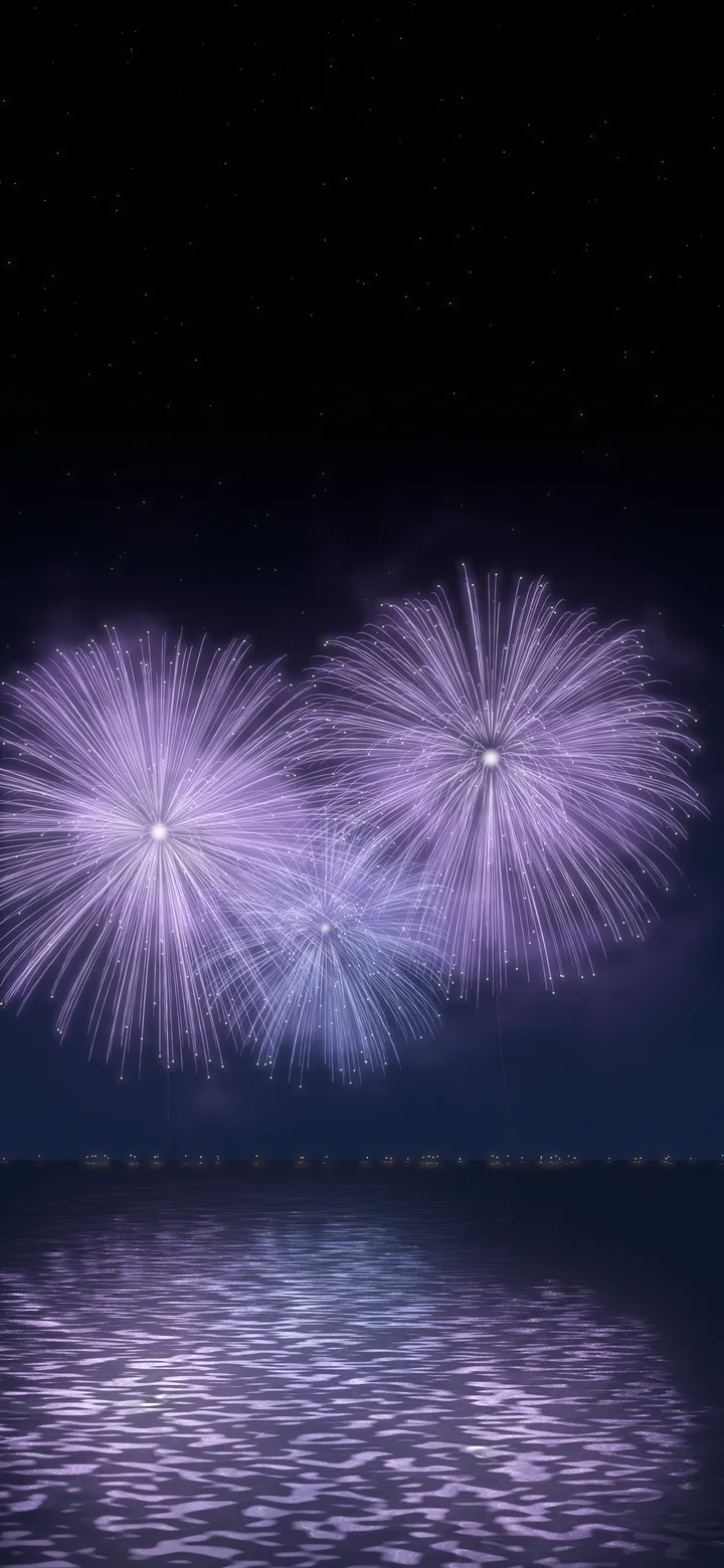 Lavender Fireworks Over Water wallpaper for iPhone and Android