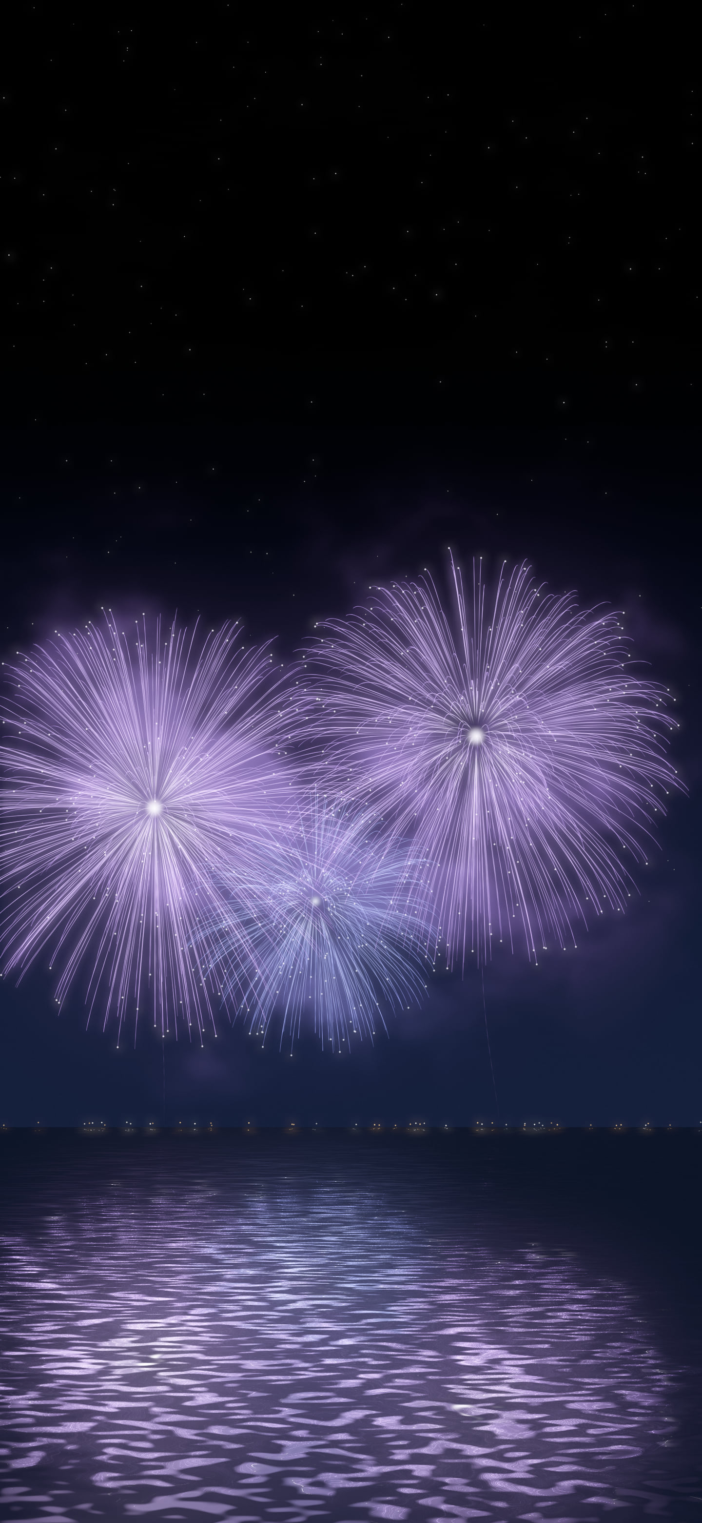 Lavender Fireworks Over Water wallpaper for iPhone and Android