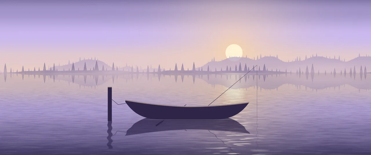 Lavender Fishing Rowboat on a Misty Lake ultrawide wallpaper, 3440 × 1440