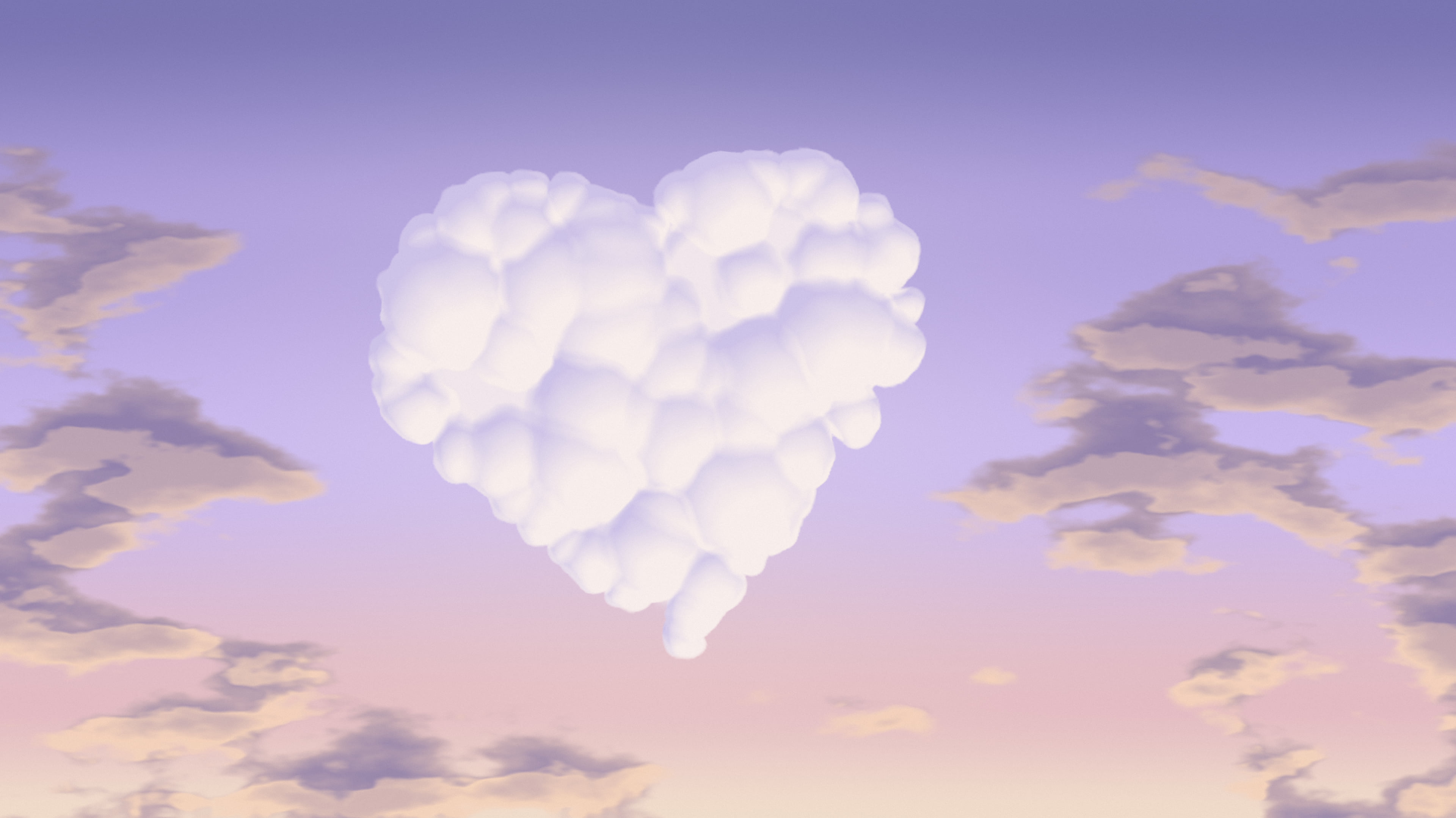 Lavender Heart Cloud Sky desktop wallpaper in 4K