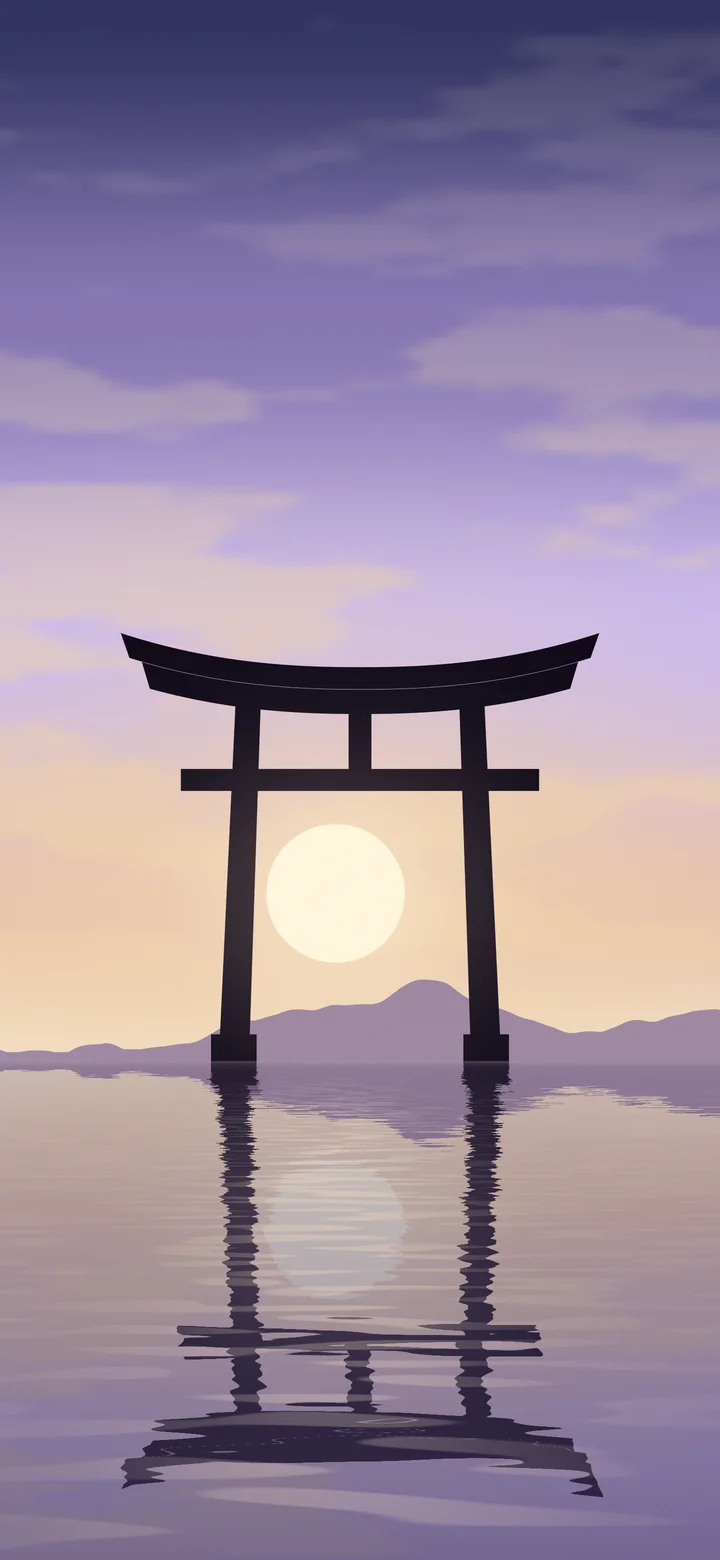 Lavender Japanese Torii Gate Sunset wallpaper for iPhone and Android