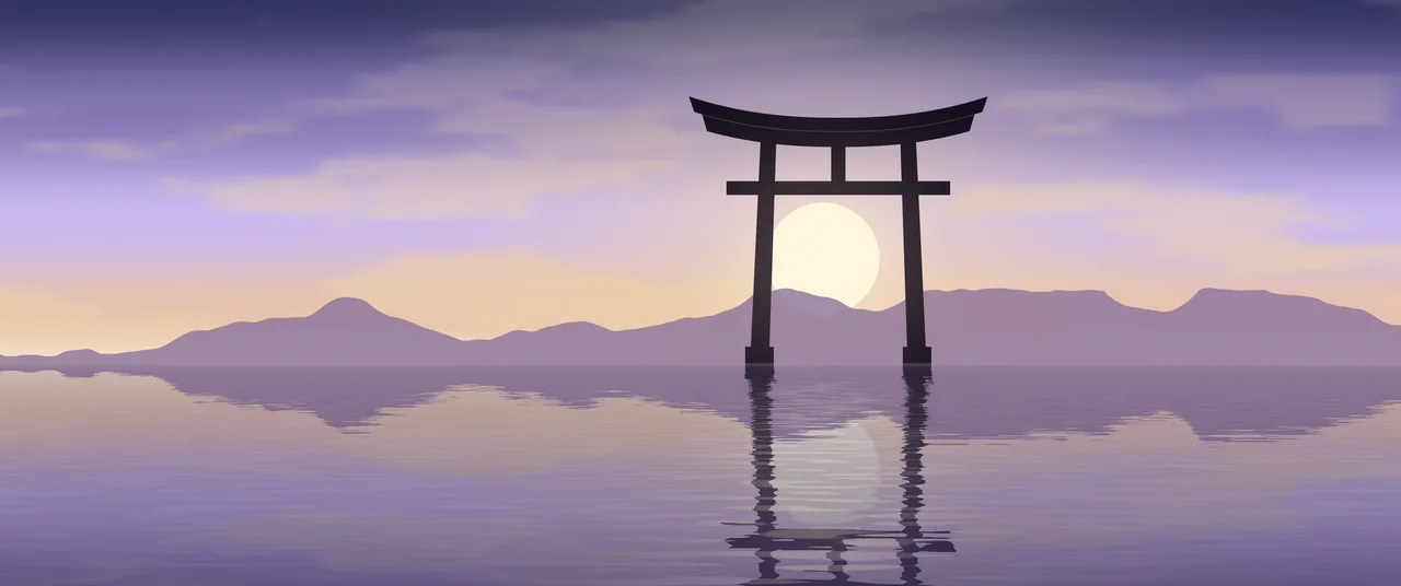 Lavender Japanese Torii Gate Sunset ultrawide wallpaper, 3440 × 1440