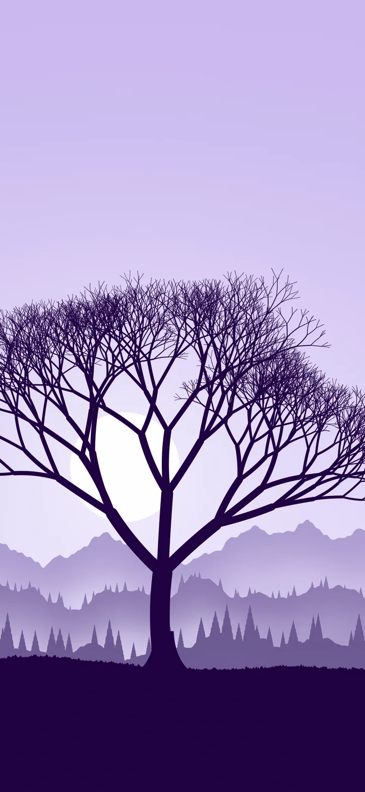 Lavender Lone Tree in Fog wallpaper for iPhone and Android