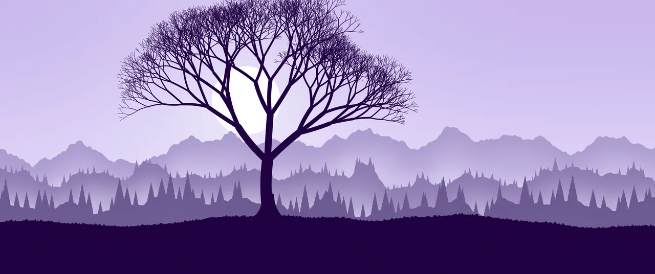 Lavender Lone Tree in Fog ultrawide wallpaper, 3440 × 1440