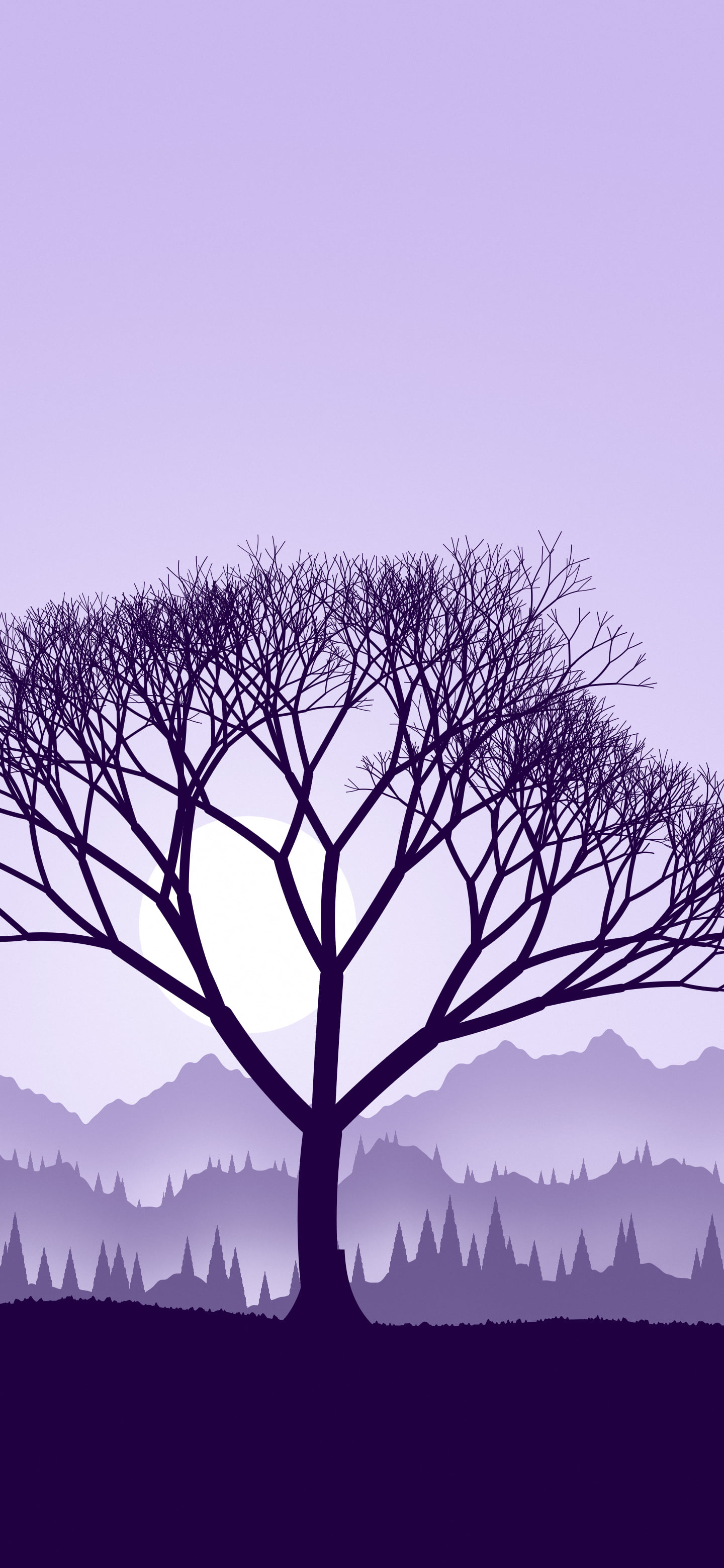 Lavender Lone Tree in Fog wallpaper for iPhone and Android
