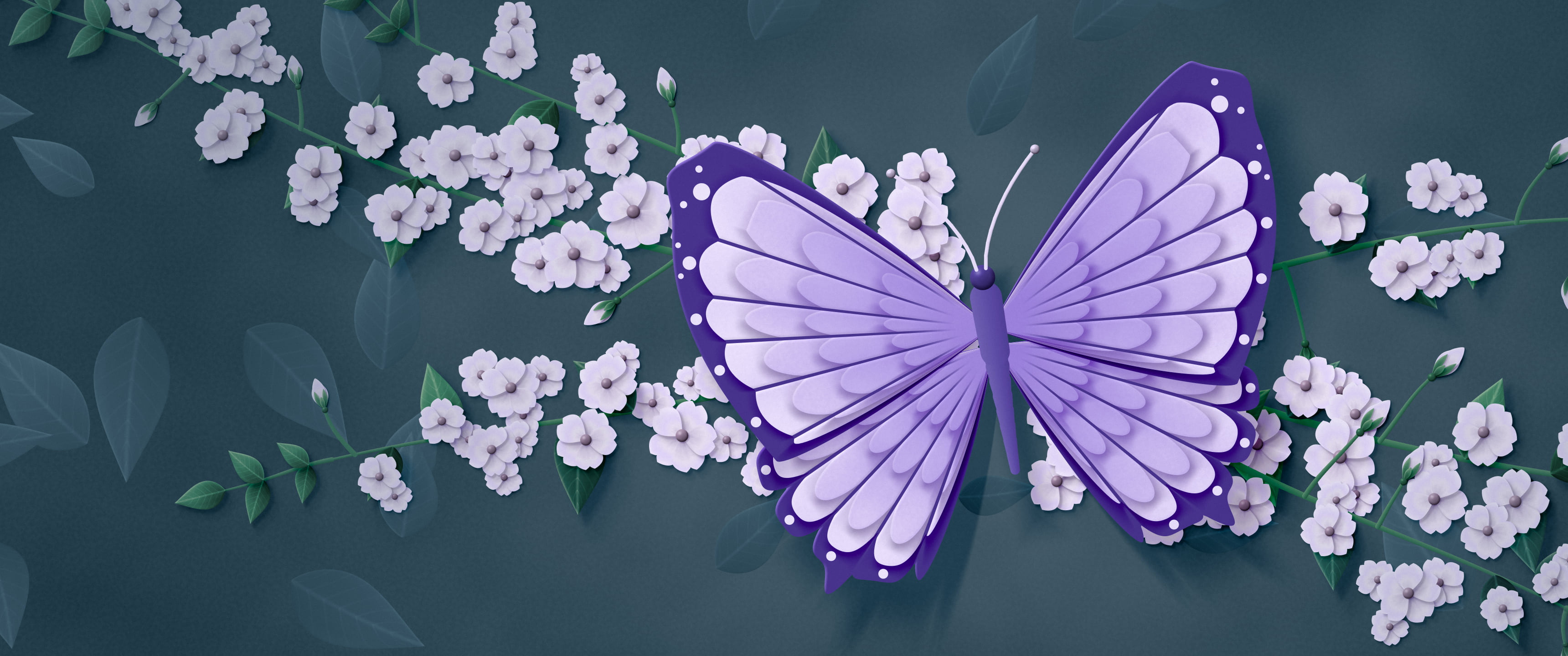 Lavender Paper Butterfly ultrawide wallpaper, 3440 × 1440