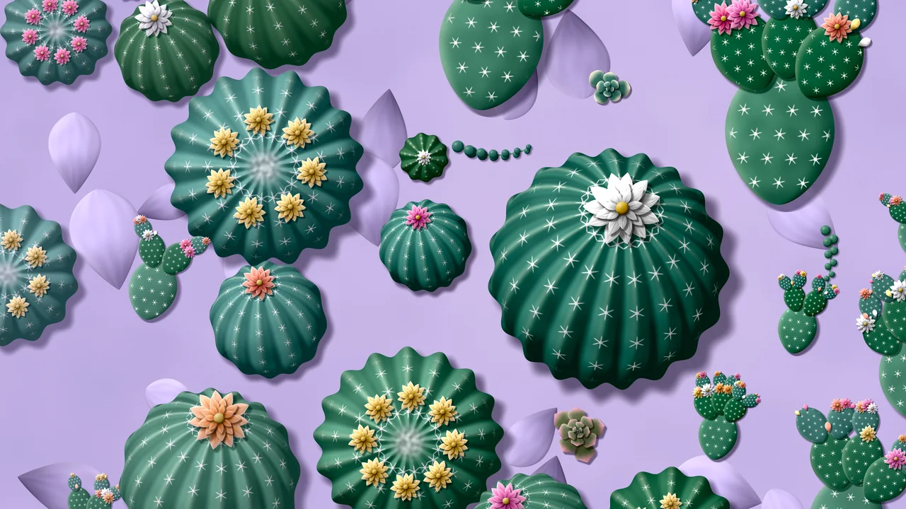 Lavender Paper Cactus and Succulents desktop wallpaper in 4K