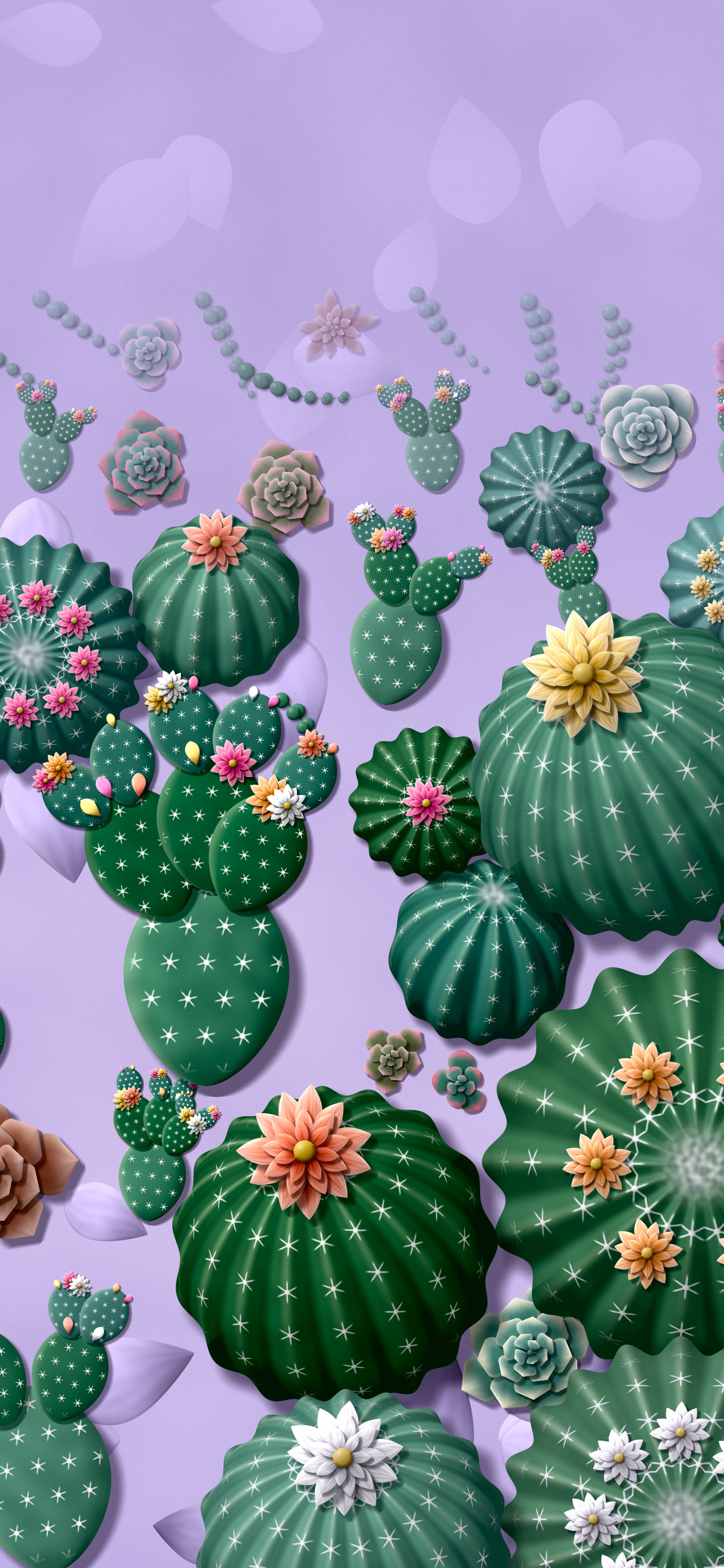 Lavender Paper Cactus and Succulents wallpaper for iPhone and Android