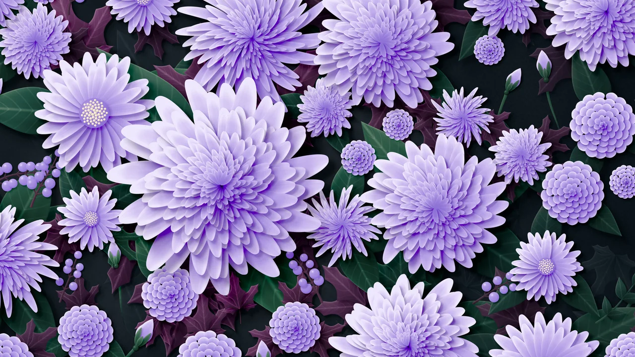 Lavender Paper Chrysanthemums desktop wallpaper in 4K
