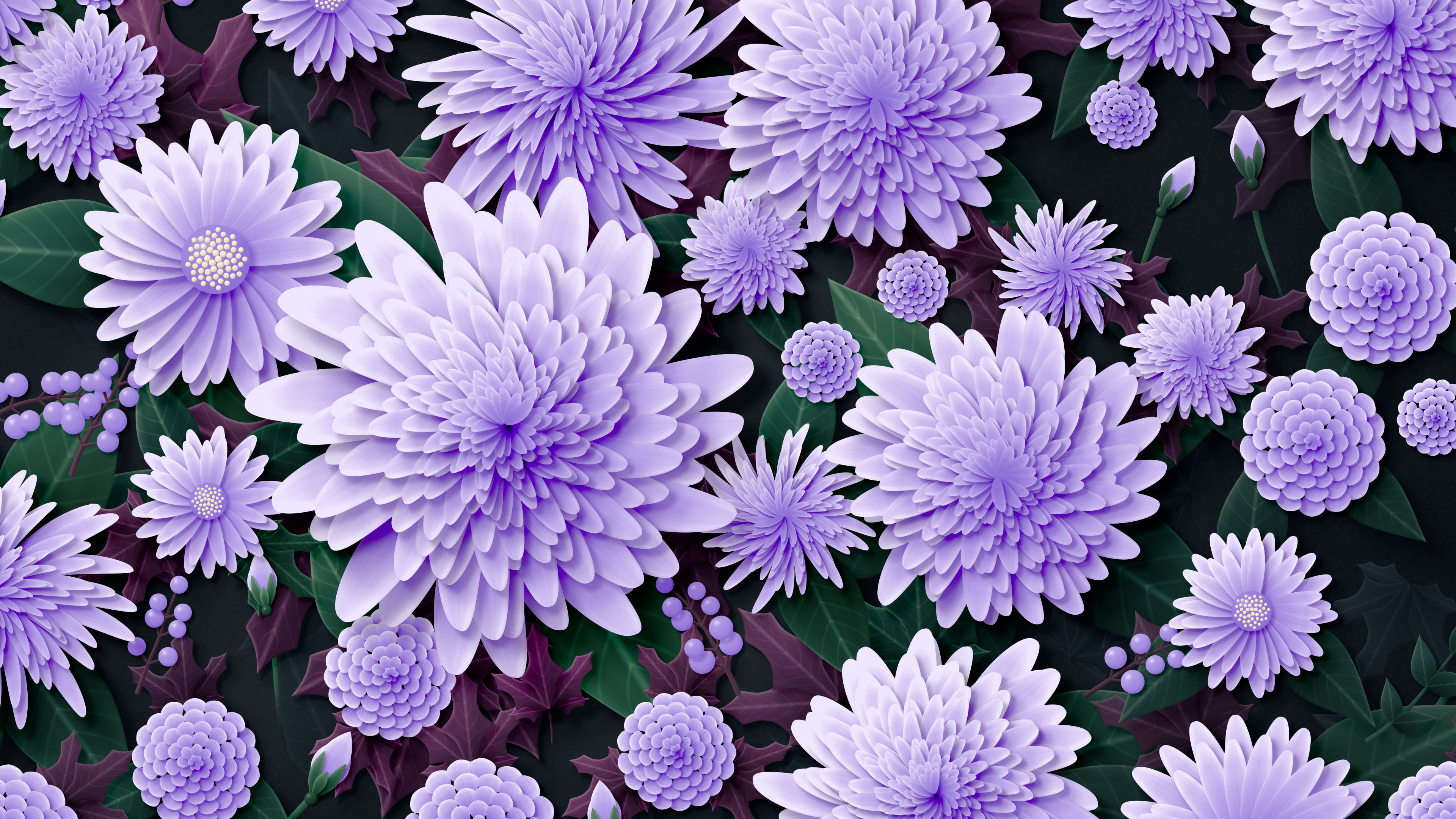 Lavender Paper Chrysanthemums desktop wallpaper in 4K