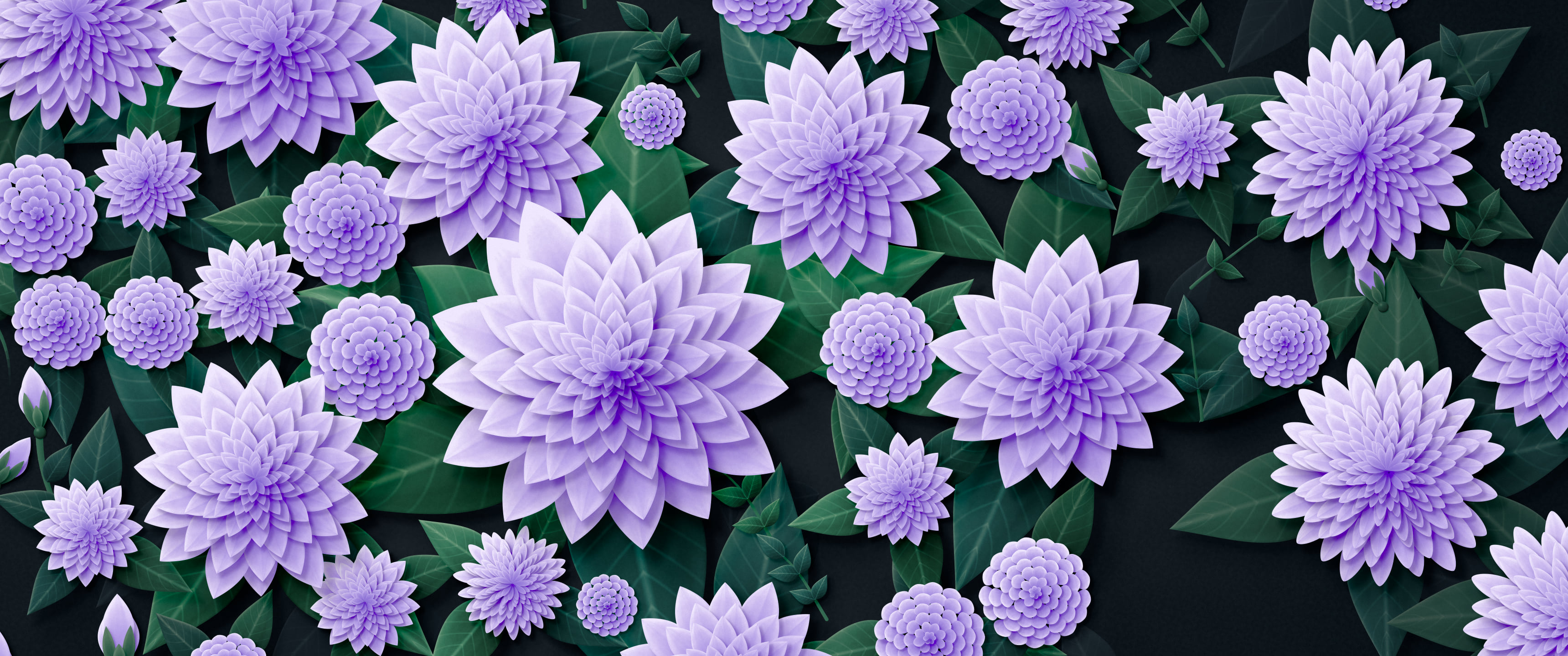 Lavender Paper Dahlias ultrawide wallpaper, 3440 × 1440