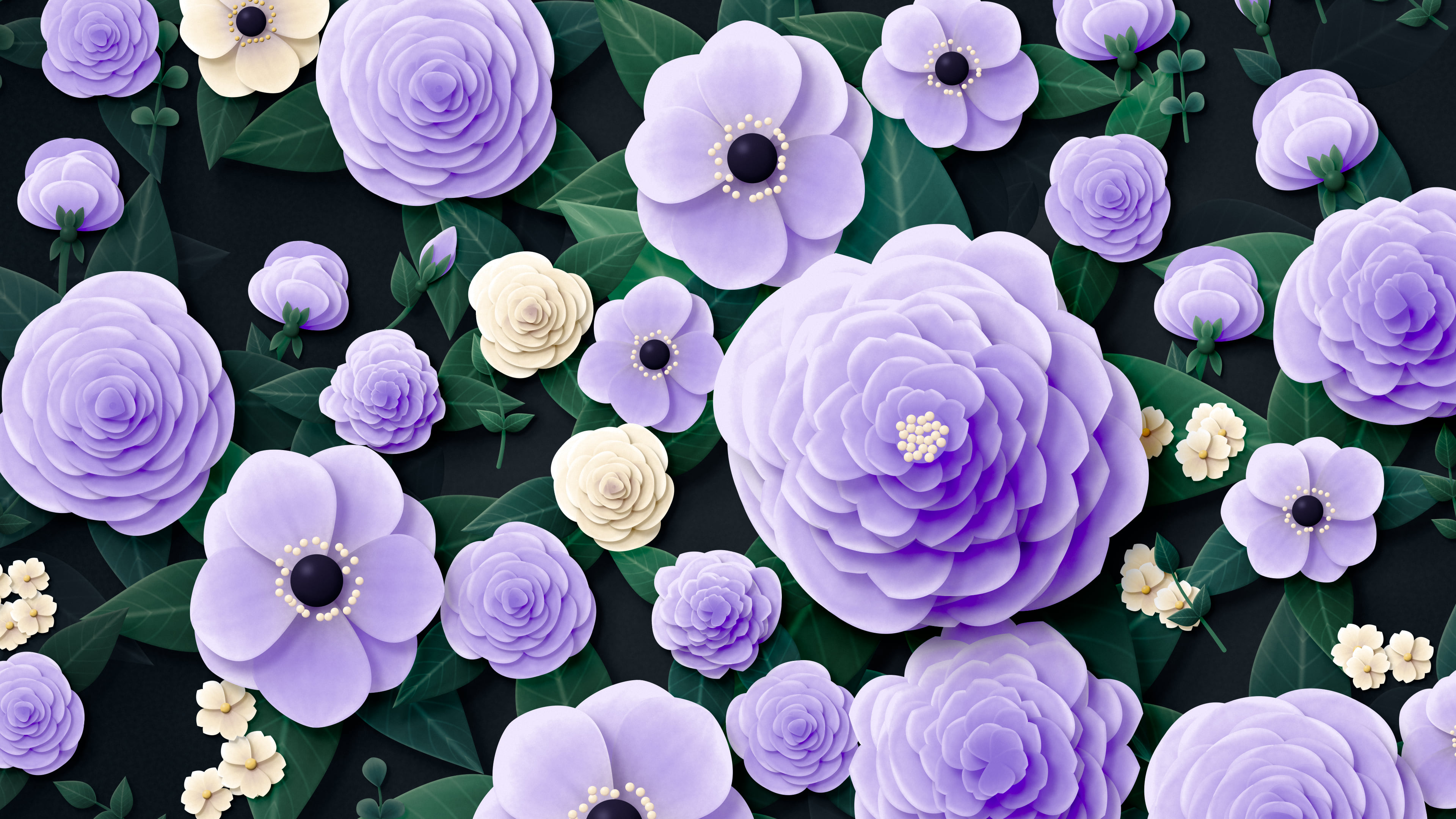 Lavender Paper Flower Garden desktop wallpaper in 4K