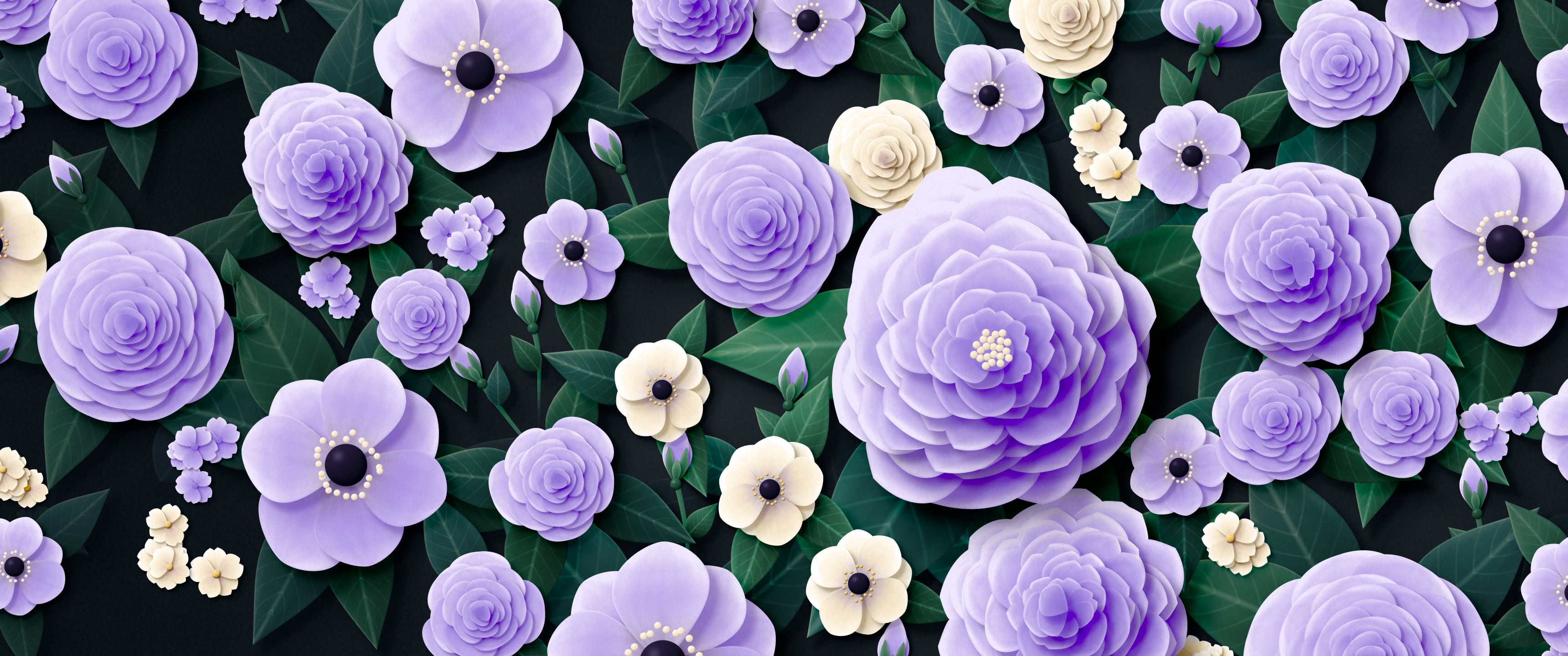 Lavender Paper Flower Garden ultrawide wallpaper, 3440 × 1440