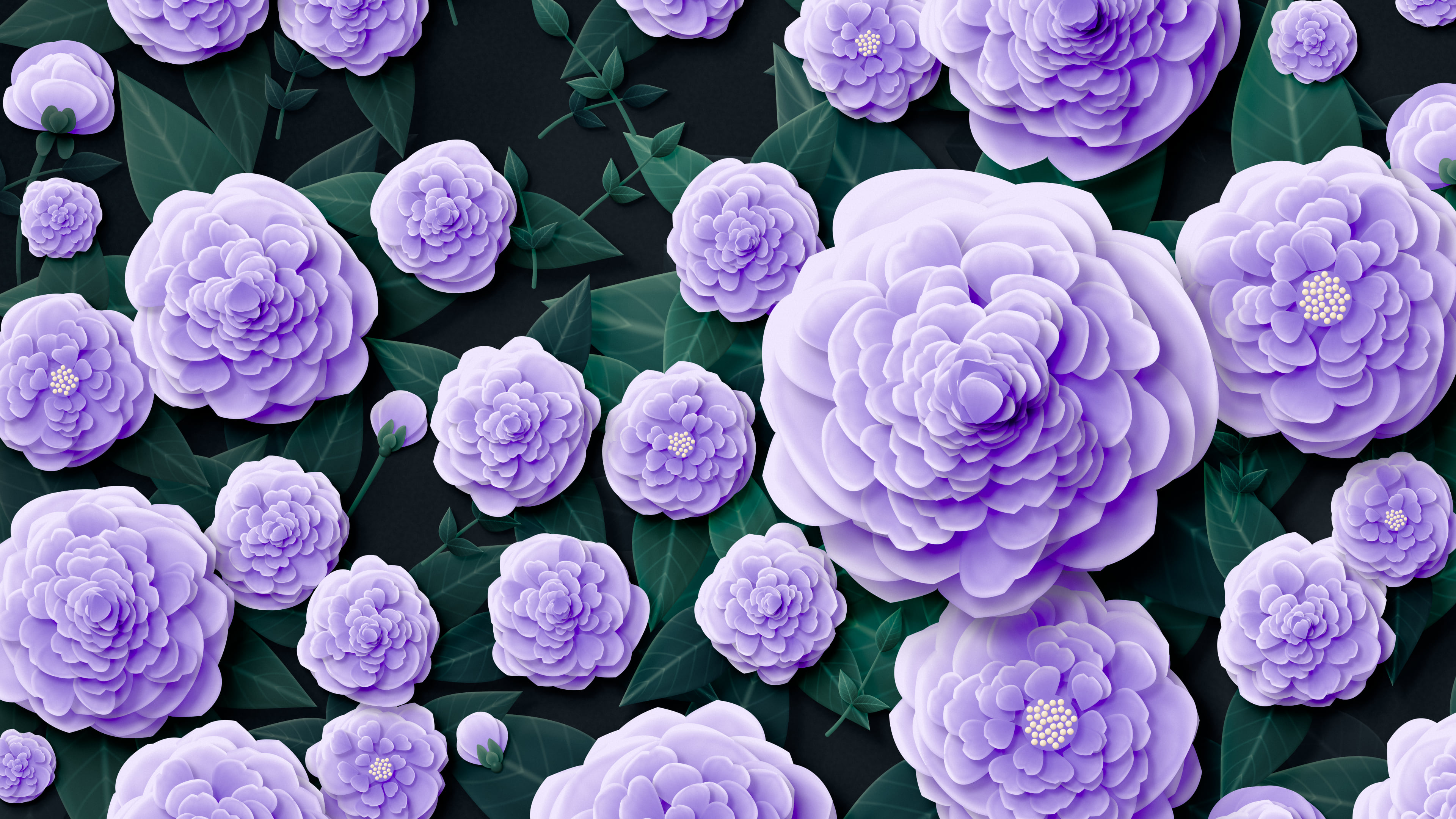 Lavender Paper Peonies desktop wallpaper in 4K