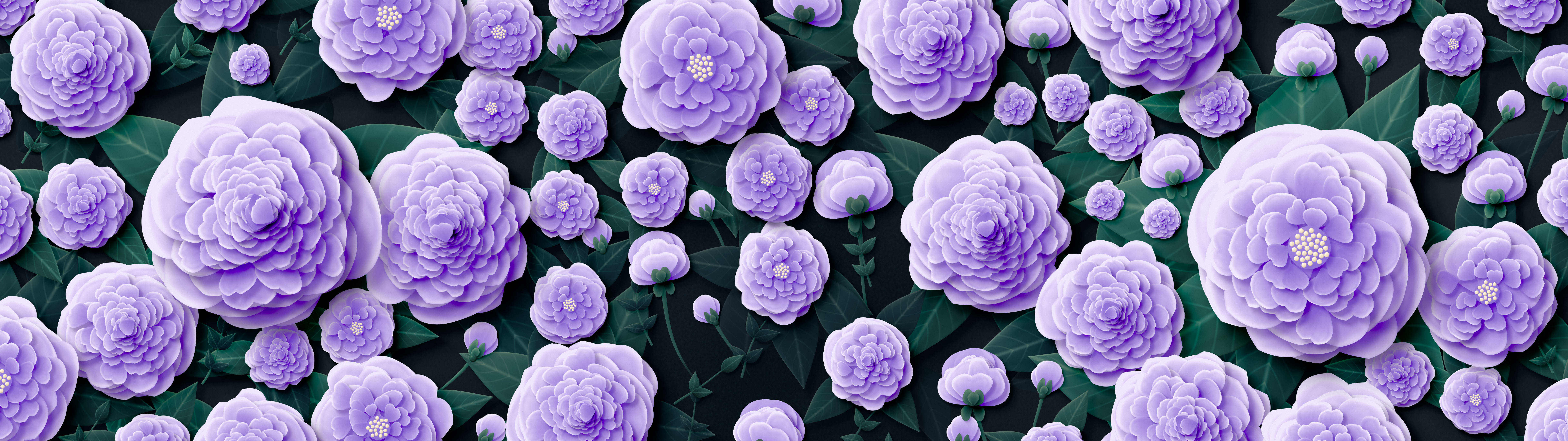 Lavender Paper Peonies dual monitor wallpaper, 7680 × 2160