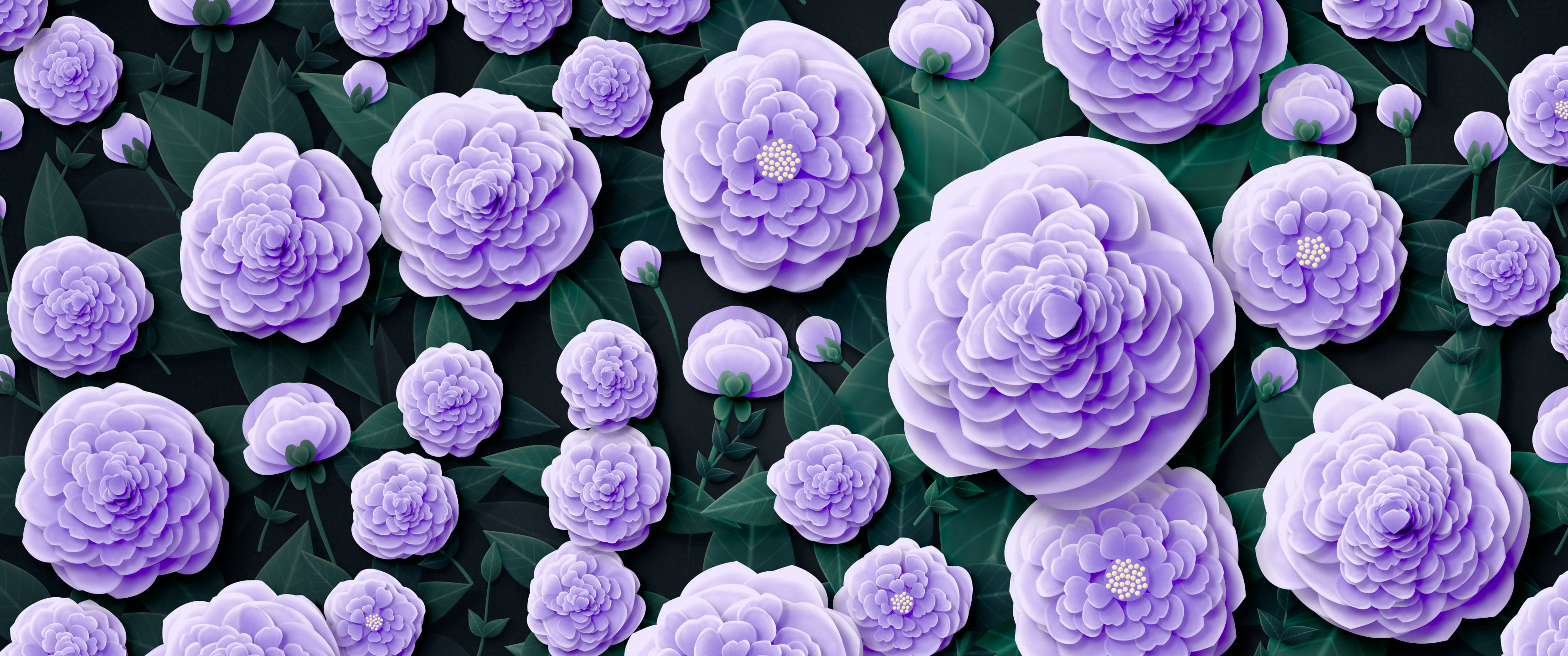 Lavender Paper Peonies ultrawide wallpaper, 3440 × 1440