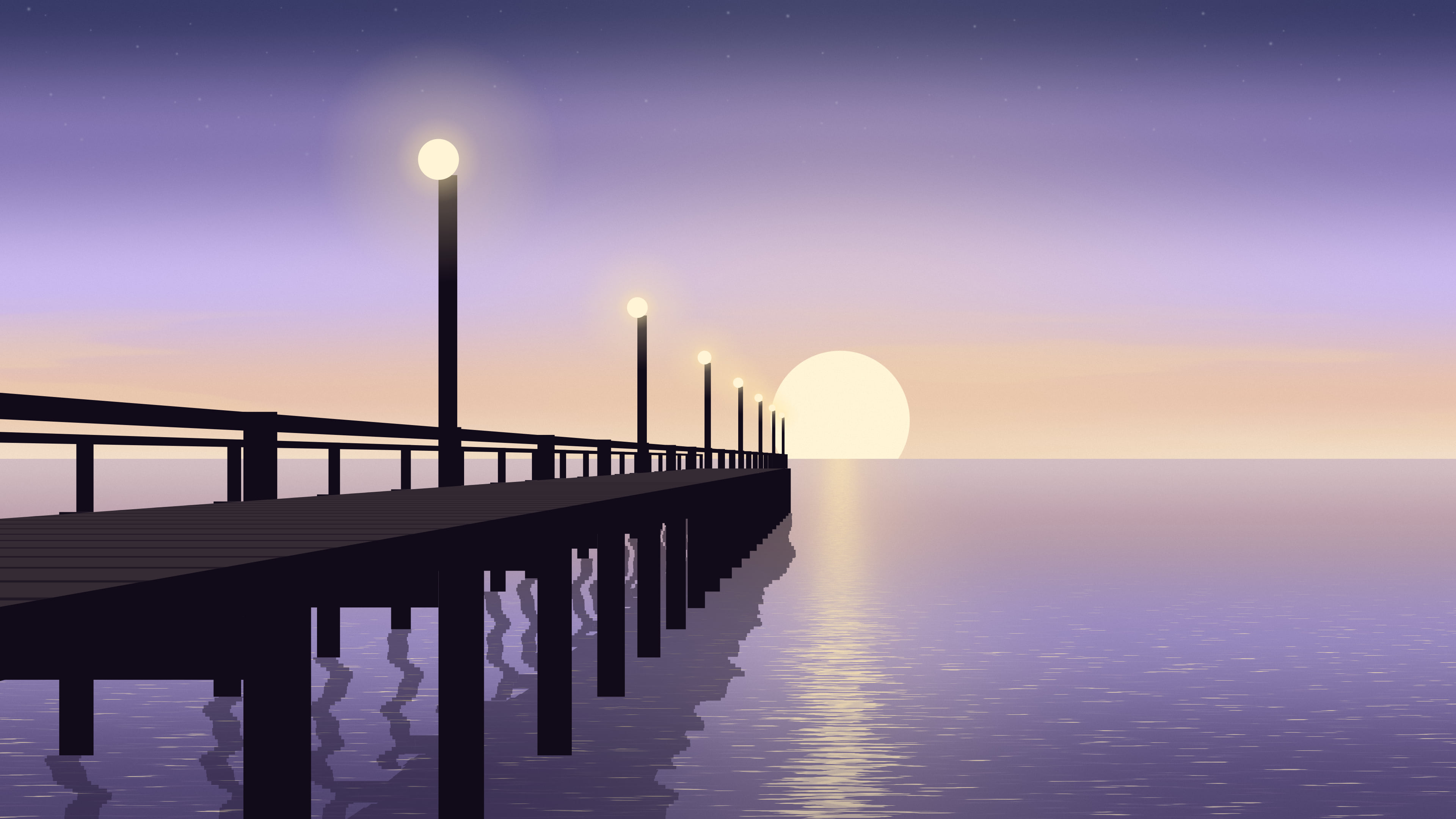 Lavender Pier Sunset desktop wallpaper in 4K