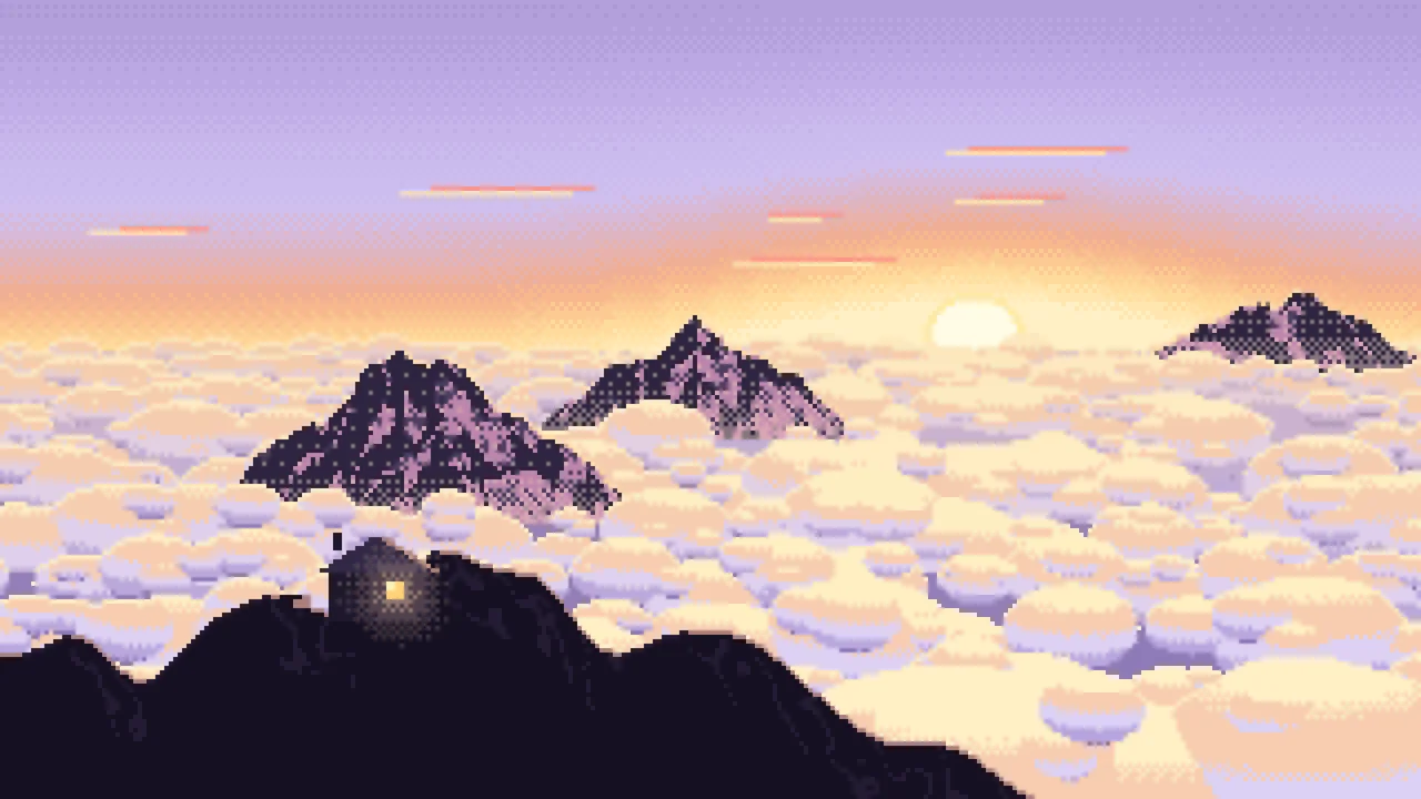 Lavender Pixel Art Above the Clouds at Sunrise desktop wallpaper in 4K