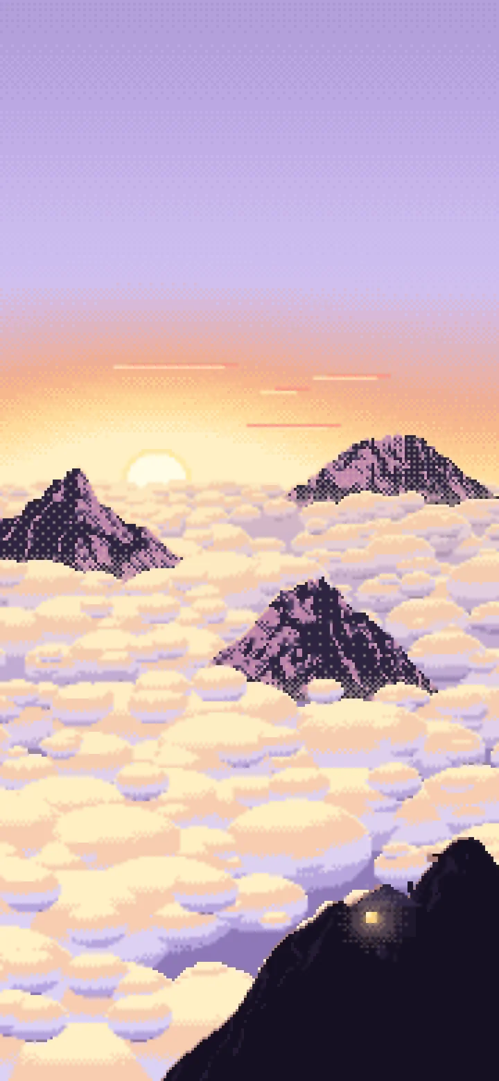 Lavender Pixel Art Above the Clouds at Sunrise wallpaper for iPhone and Android