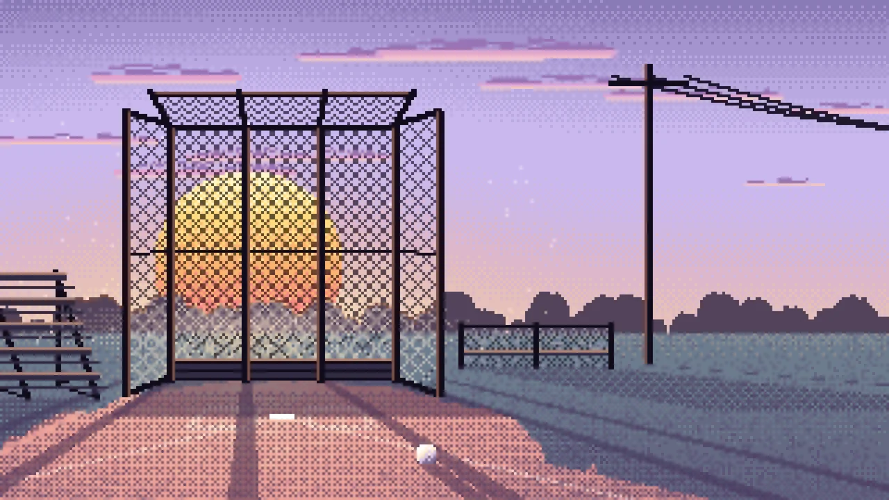 Lavender Pixel Art Baseball Backstop at Sunset desktop wallpaper in 4K