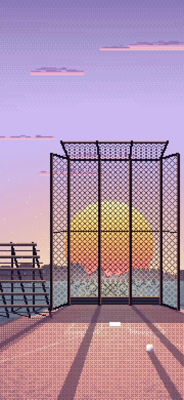 Lavender Pixel Art Baseball Backstop at Sunset wallpaper for iPhone and Android