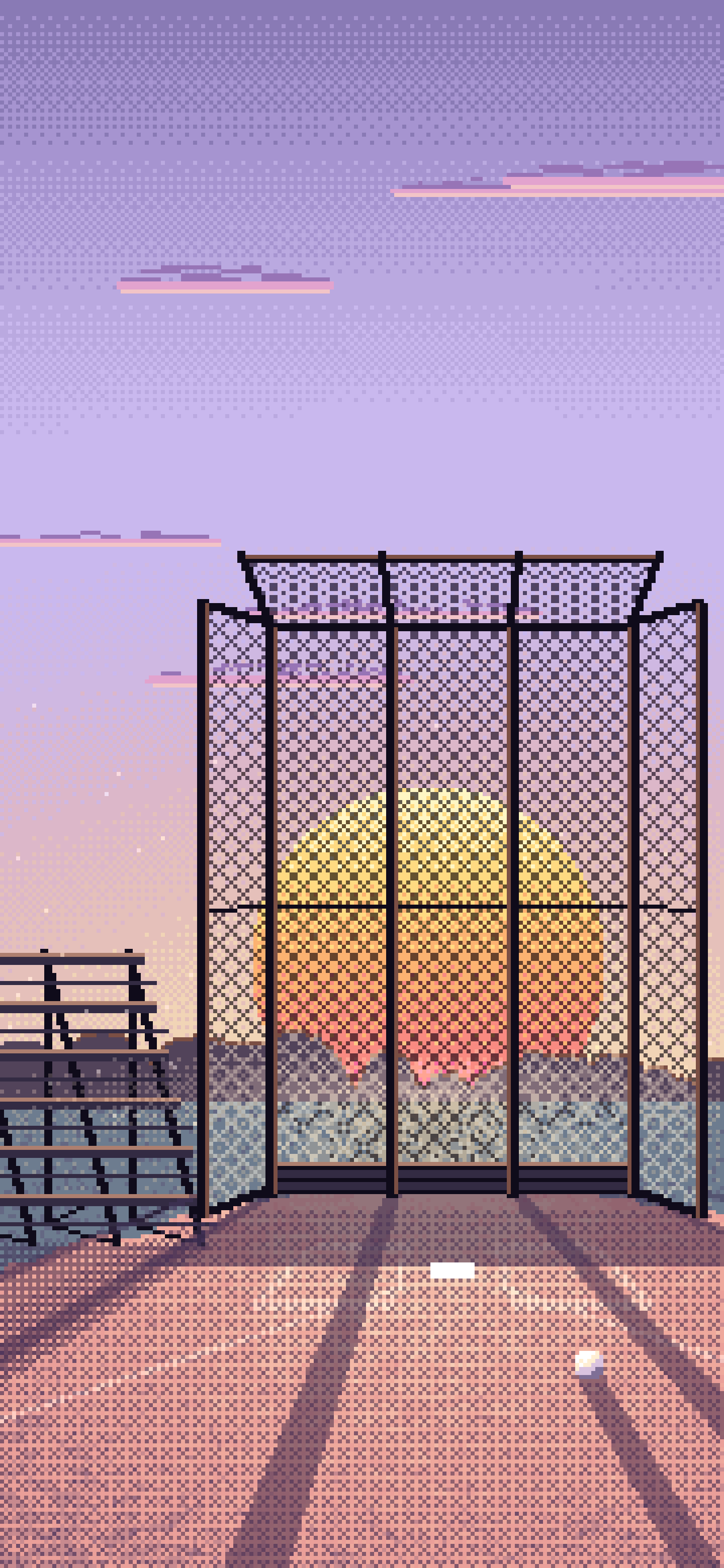 Lavender Pixel Art Baseball Backstop at Sunset wallpaper for iPhone and Android