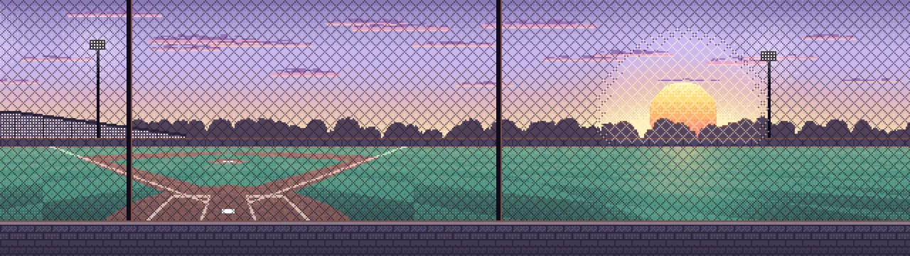 Lavender Pixel Art Baseball Field at Sunset dual monitor wallpaper, 7680 × 2160