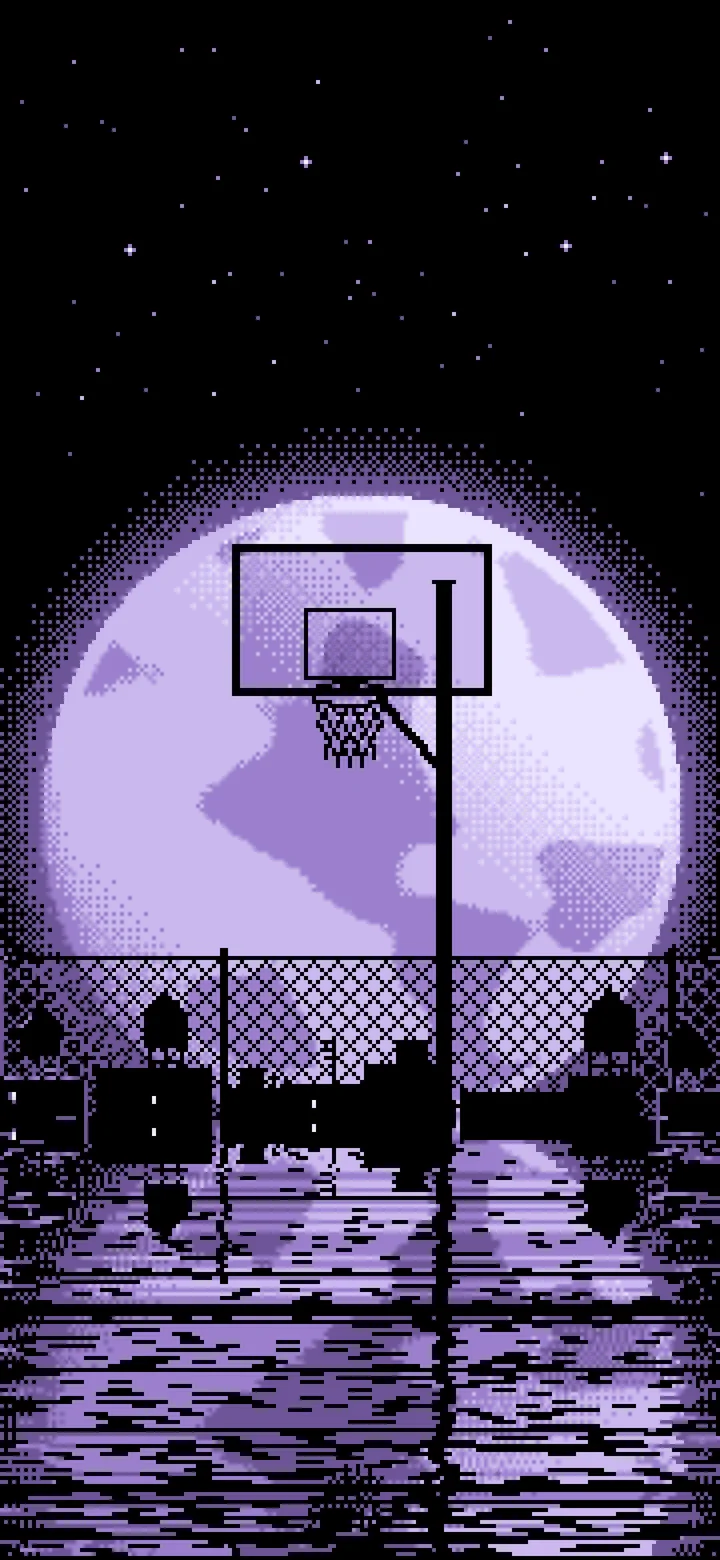 Lavender Pixel Art Basketball Hoop and Full Moon wallpaper for iPhone and Android