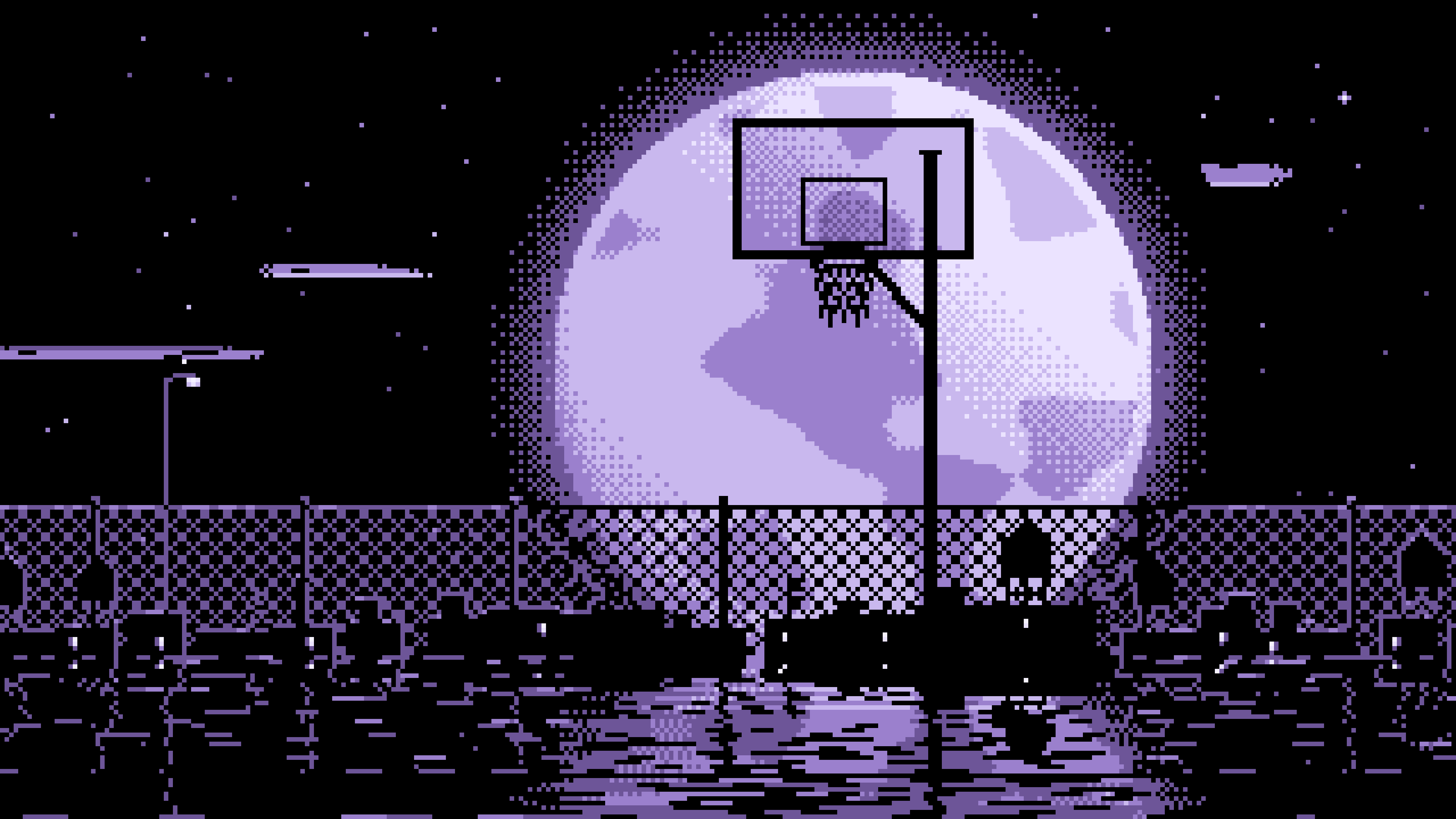 Lavender Pixel Art Basketball Hoop and Full Moon desktop wallpaper in 4K