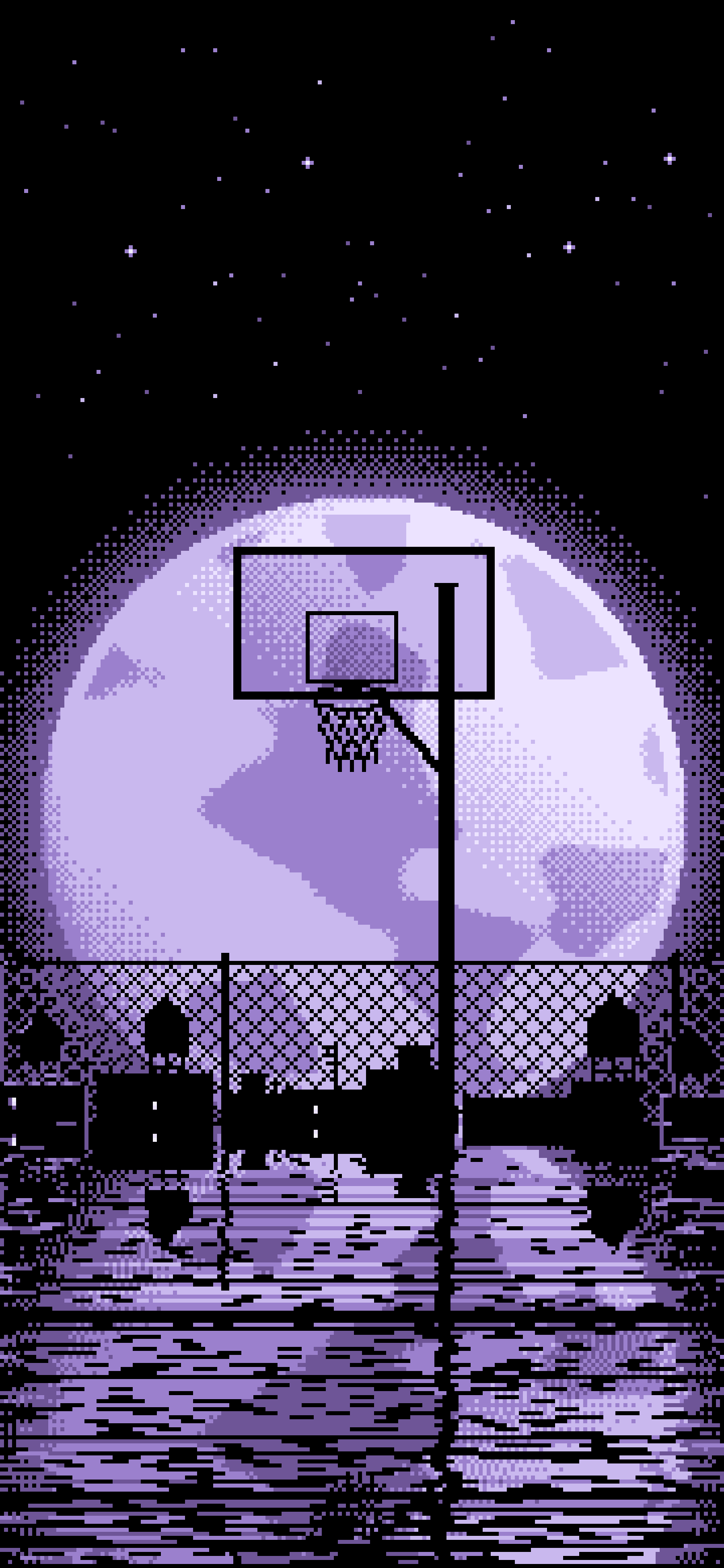 Lavender Pixel Art Basketball Hoop and Full Moon wallpaper for iPhone and Android