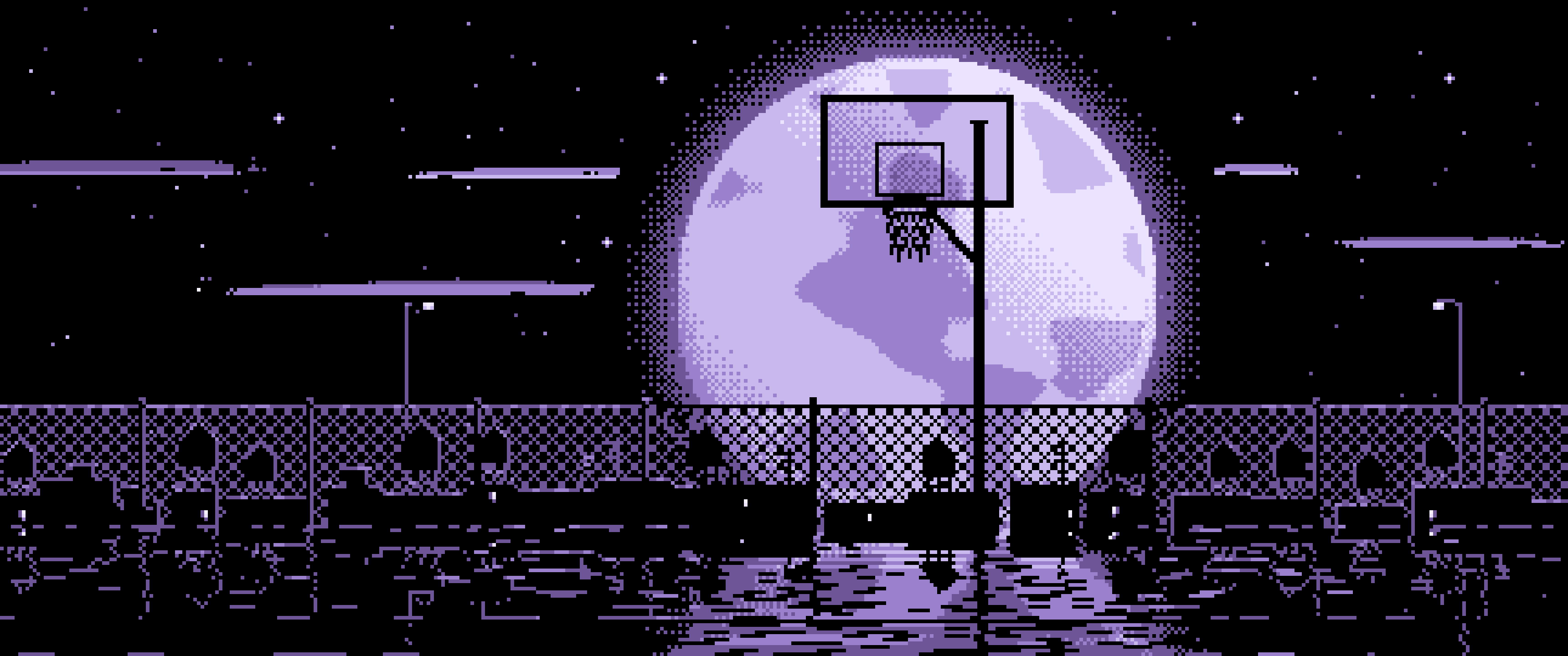 Lavender Pixel Art Basketball Hoop and Full Moon ultrawide wallpaper, 3440 × 1440