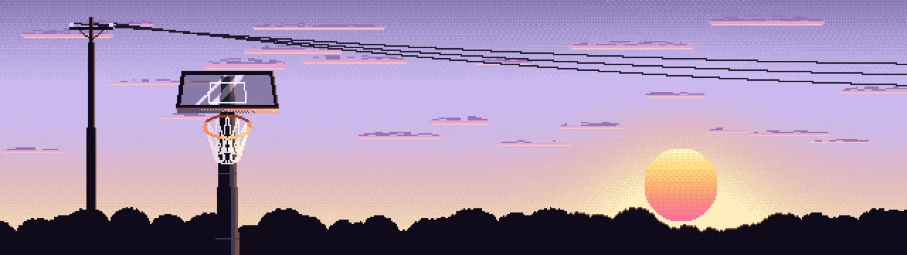 Lavender Pixel Art Basketball Hoop at Sunset dual monitor wallpaper, 7680 × 2160