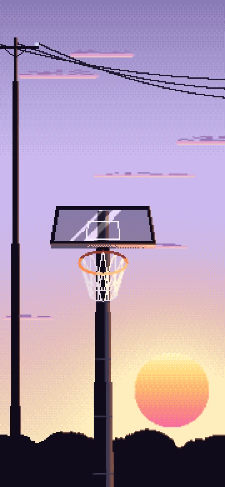 Lavender Pixel Art Basketball Hoop at Sunset wallpaper for iPhone and Android