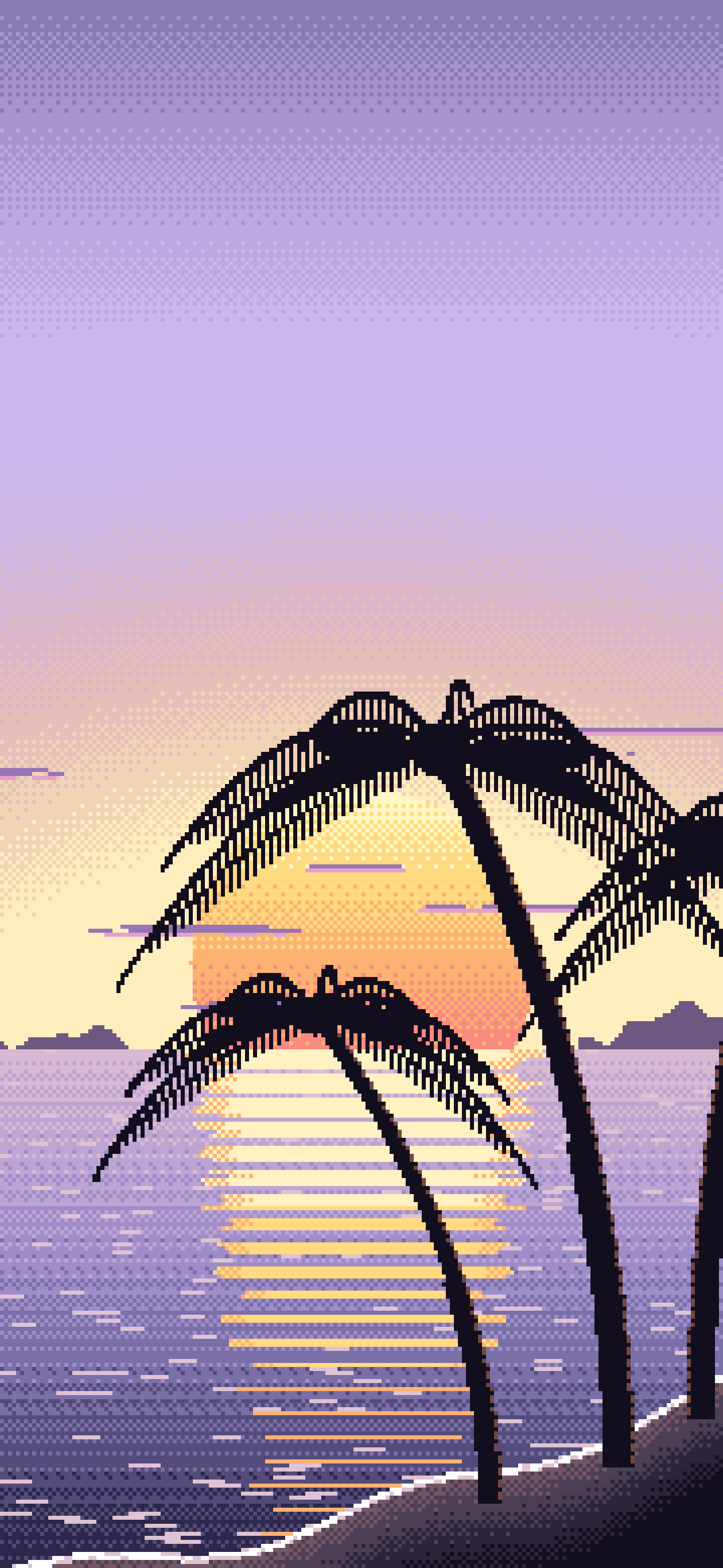 Lavender Pixel Art Beach Sunset wallpaper for iPhone and Android