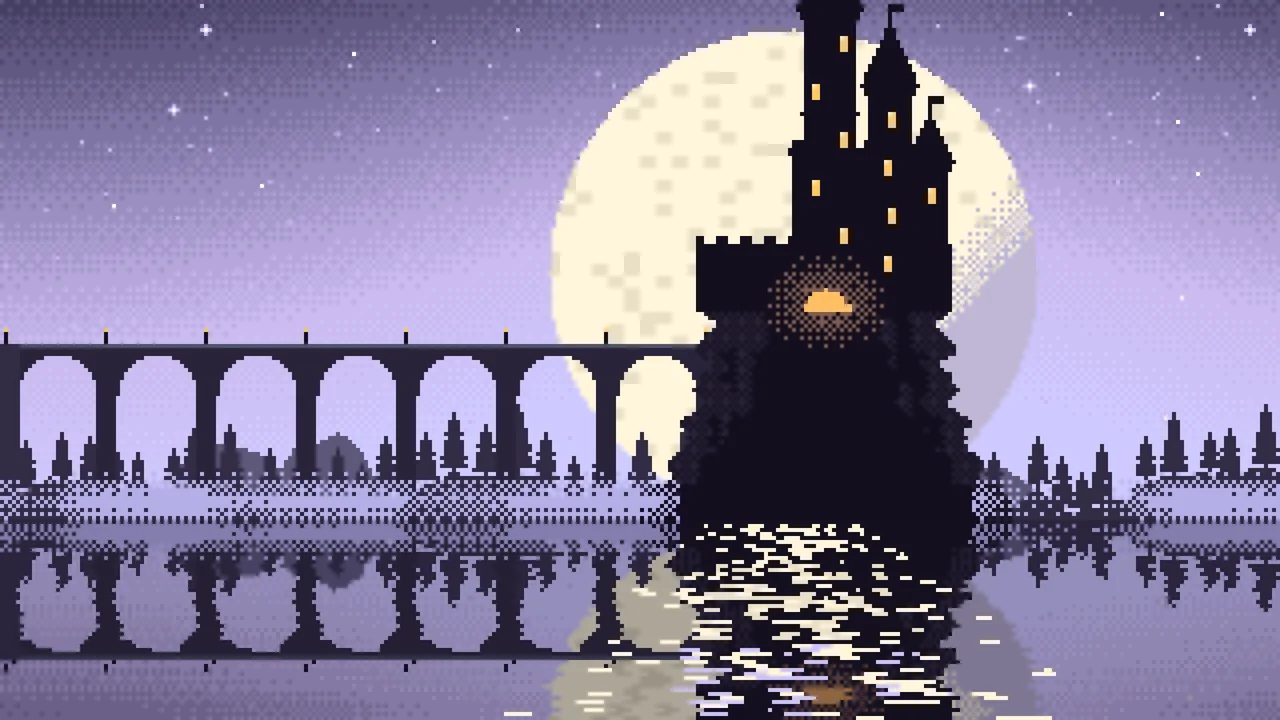 Lavender Pixel Art Castle desktop wallpaper in 4K