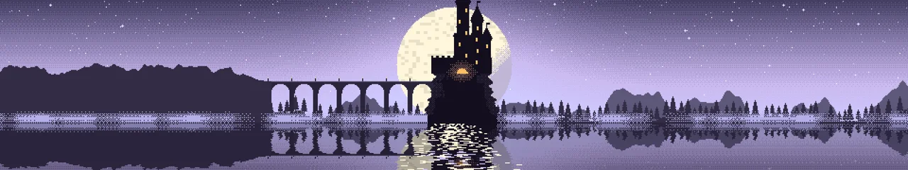 Lavender Pixel Art Castle triple monitor wallpaper, 7680 × 1440