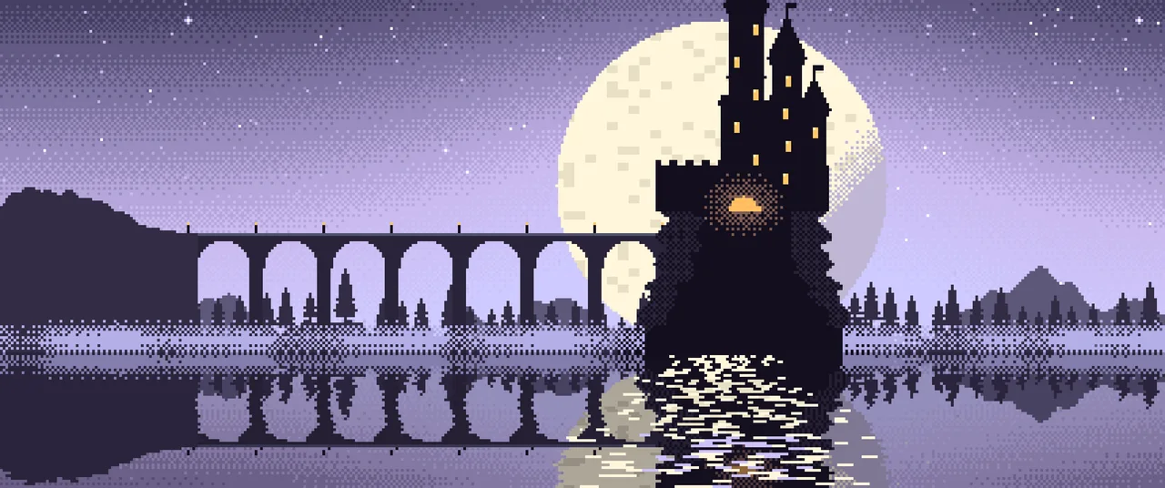 Lavender Pixel Art Castle ultrawide wallpaper, 3440 × 1440