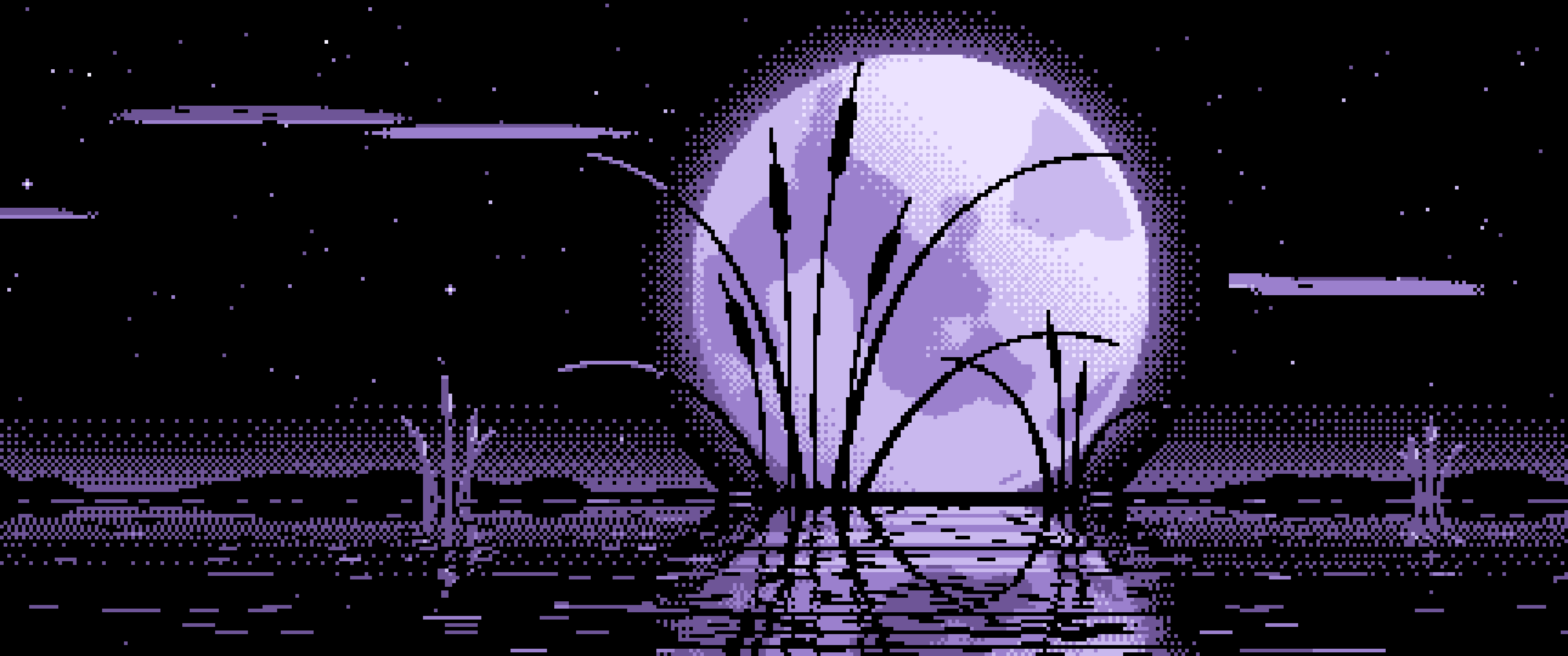 Lavender Pixel Art Cattails and Full Moon ultrawide wallpaper, 3440 × 1440
