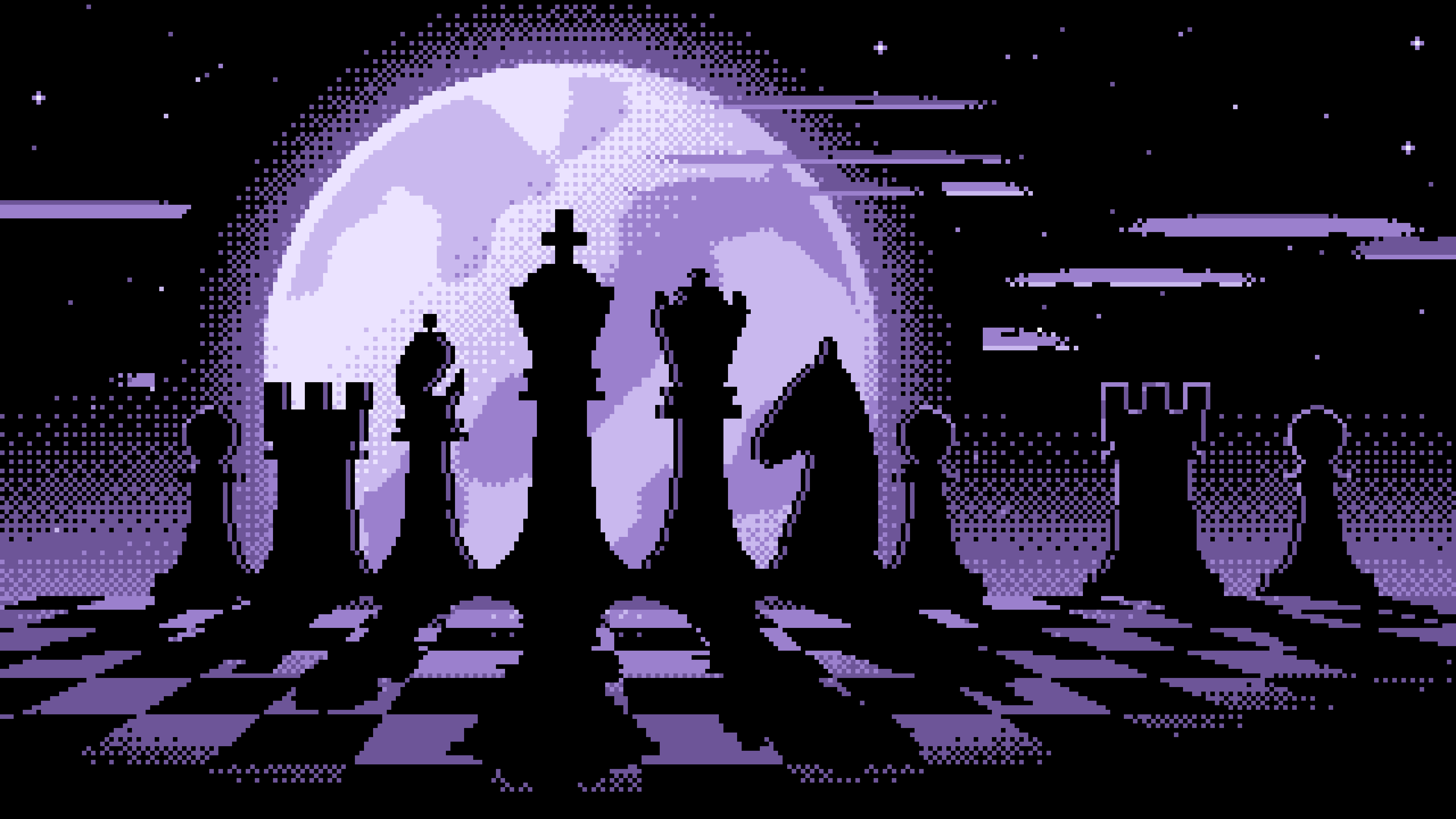 Lavender Pixel Art Chess Pieces desktop wallpaper in 4K