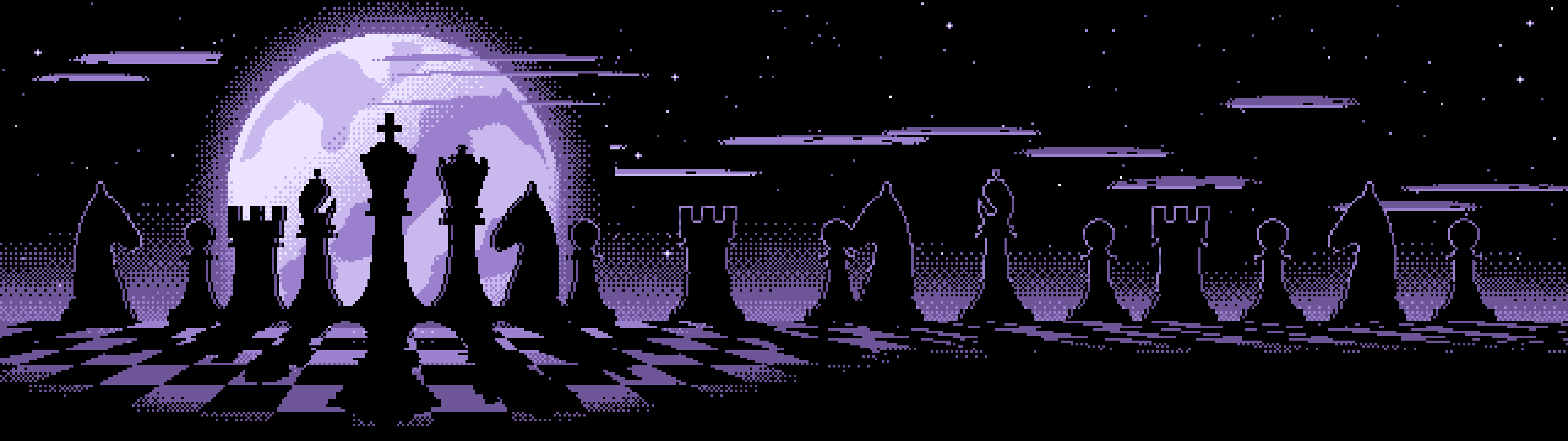 Lavender Pixel Art Chess Pieces dual monitor wallpaper, 7680 × 2160