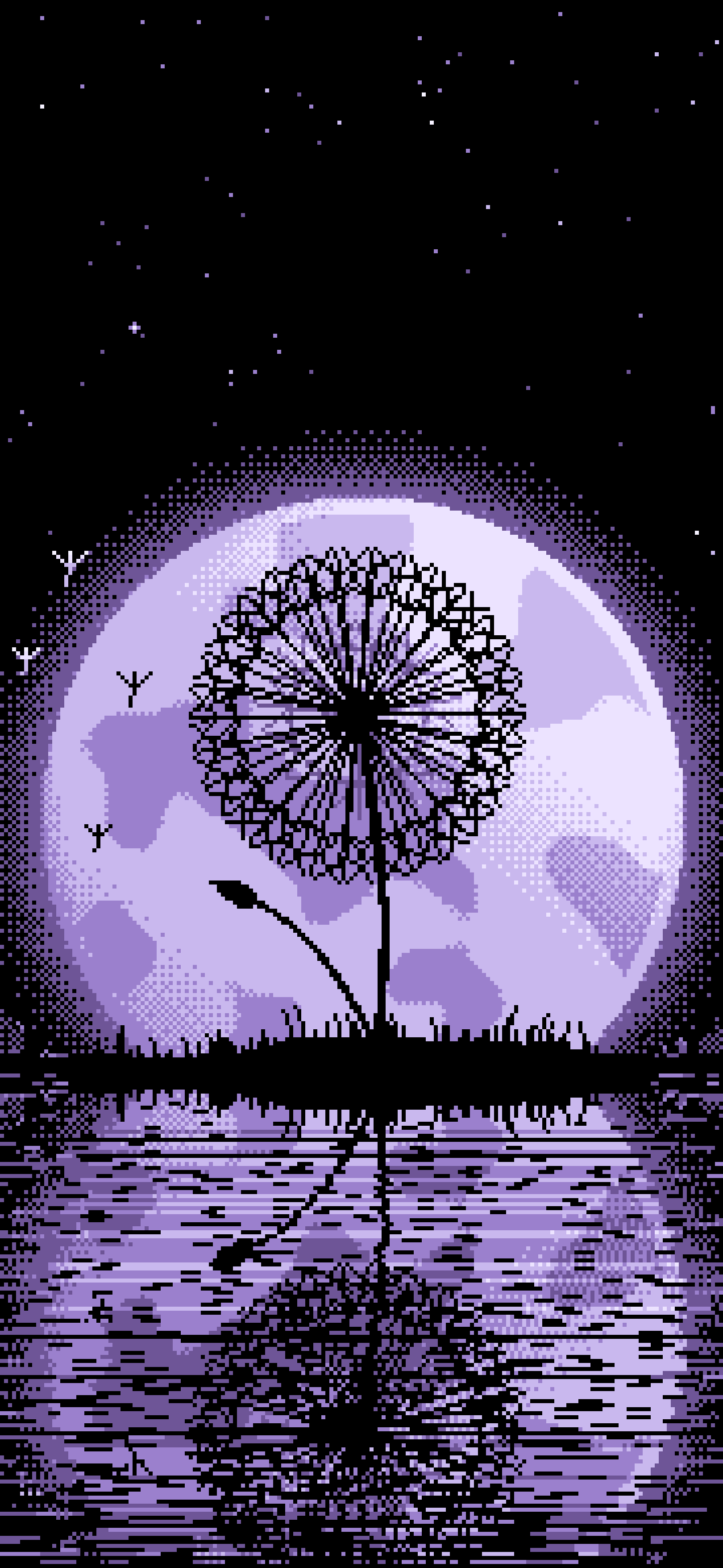 Lavender Pixel Art Dandelion and Full Moon wallpaper for iPhone and Android