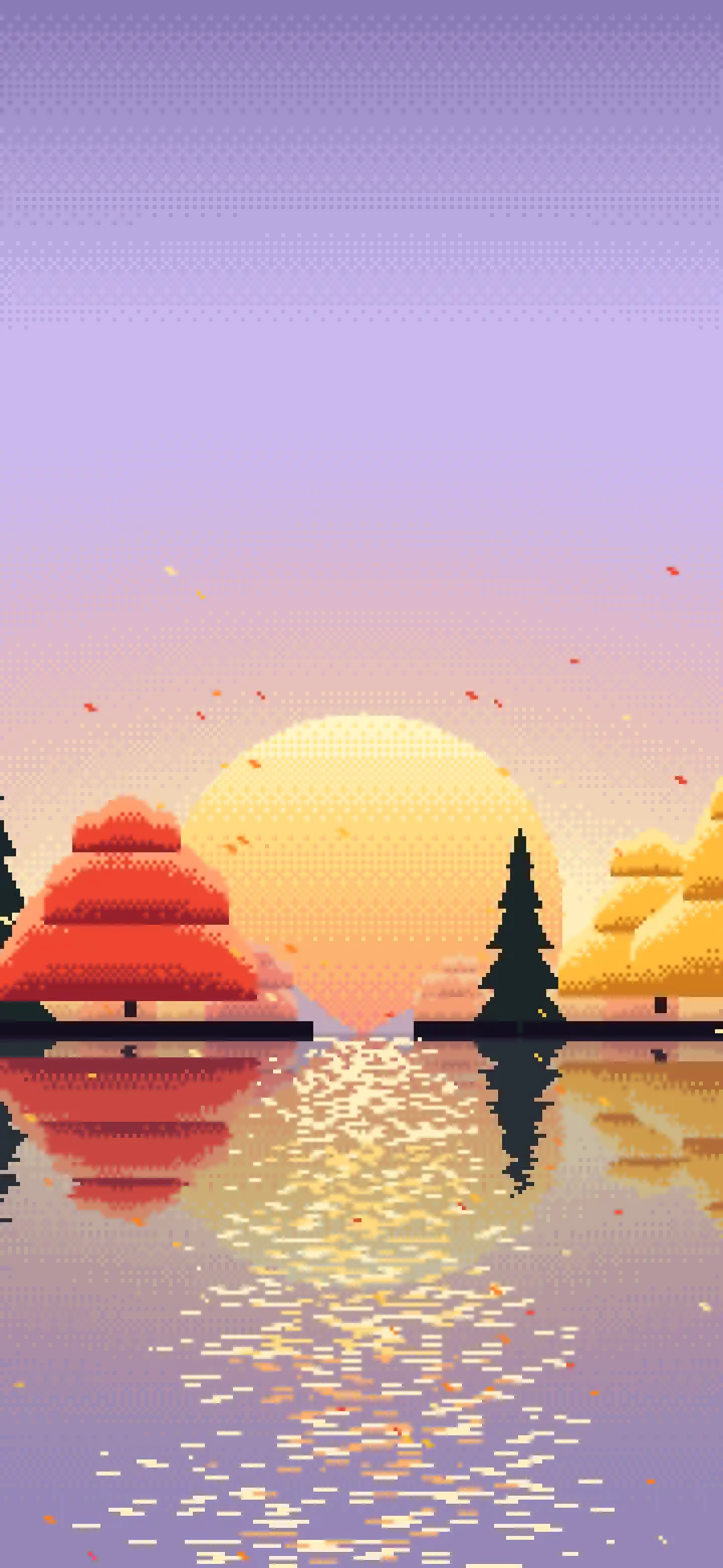 Lavender Pixel Art Fall Lake wallpaper for iPhone and Android